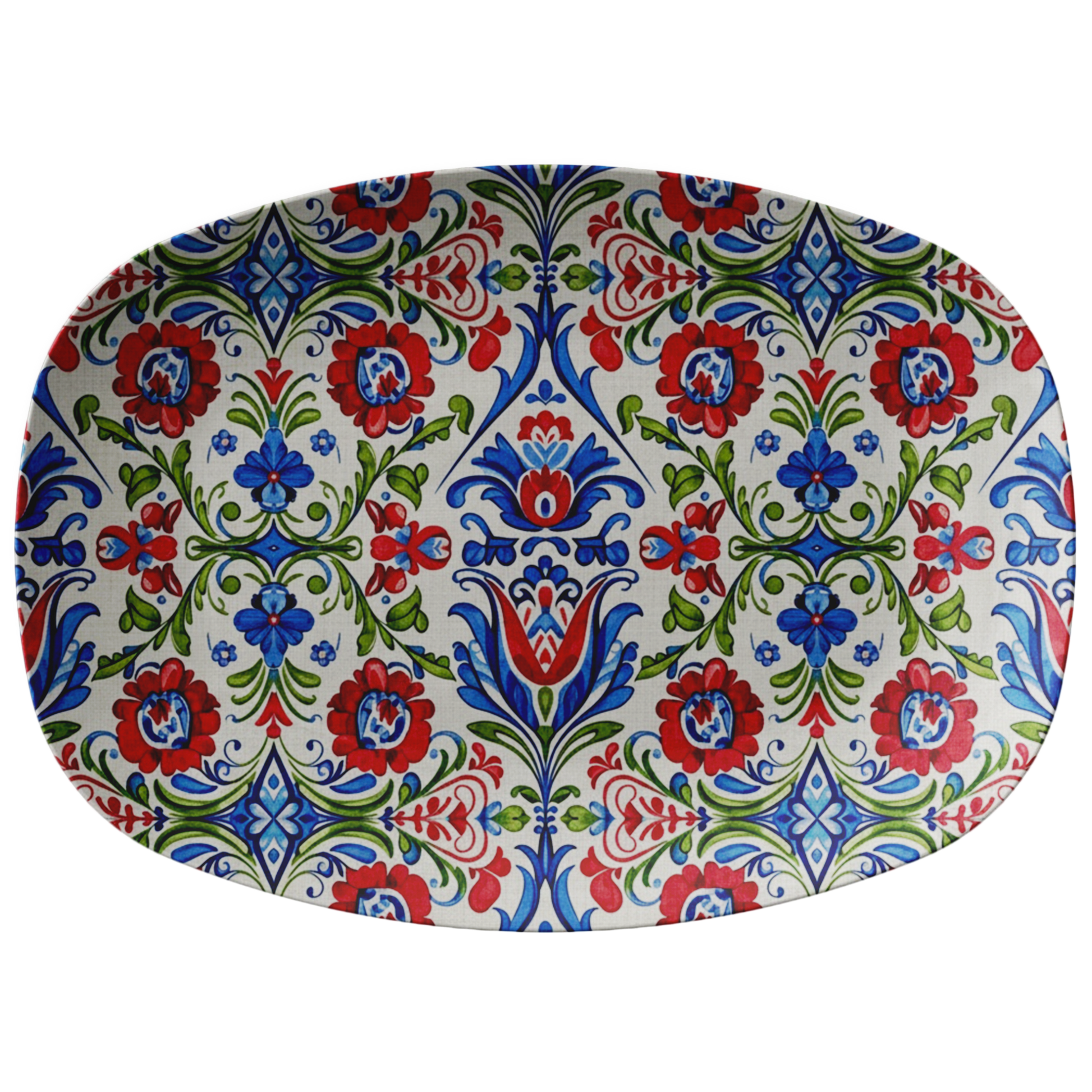 Kashubian Folk Art Polish Platter Handcrafted 10x14 Ceramic Serving Tray Traditional Floral Design