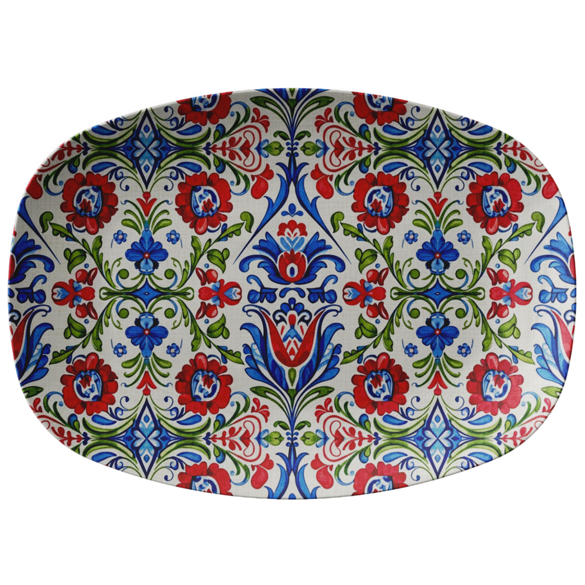 Kashubian Folk Art Polish Platter Handcrafted 10x14 Ceramic Serving Tray Traditional Floral Design