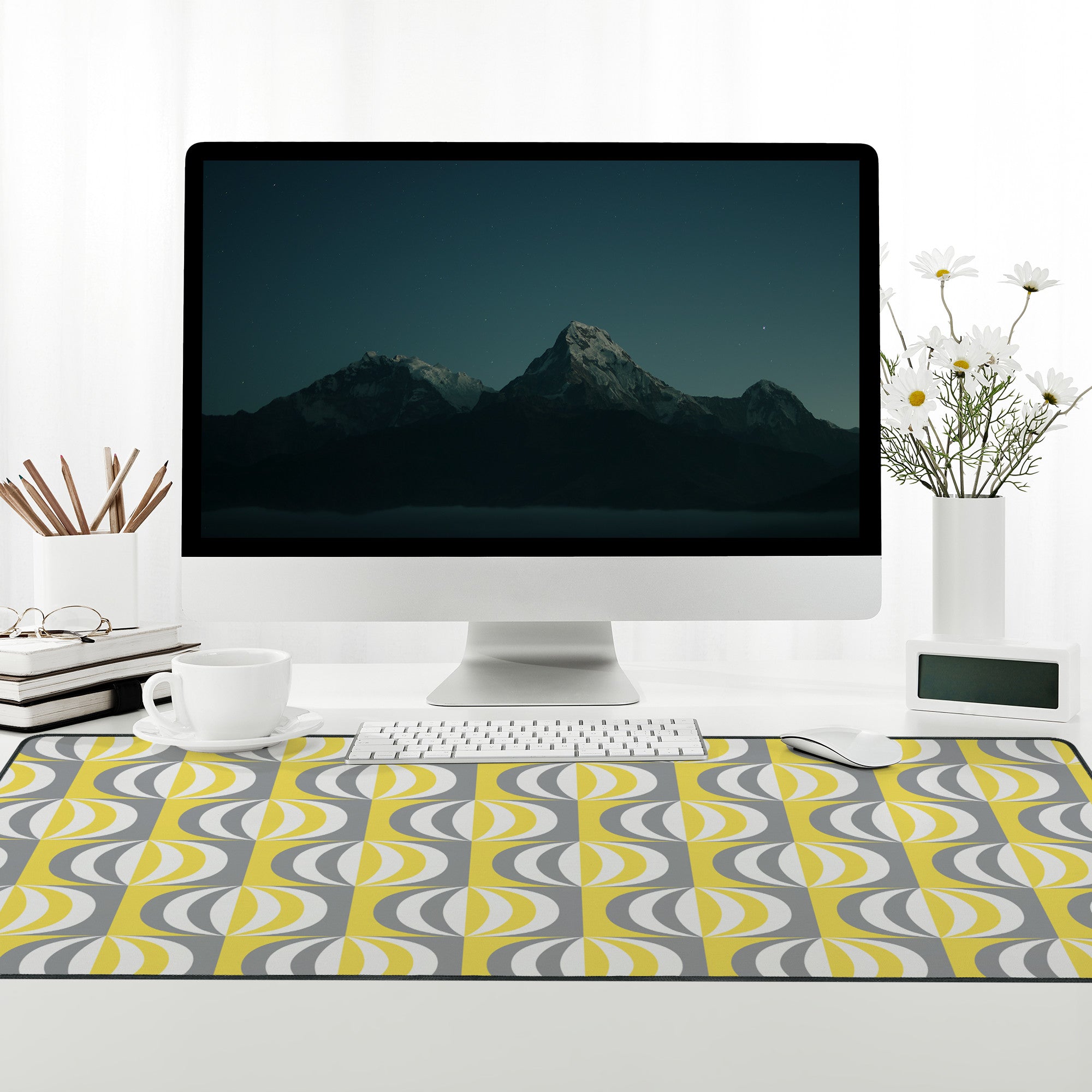 Mid-Century Retro Vintage Extra-Large Desk Mat – 16x32 | Non-Slip Workspace Protector with Stylish Design for Home Office, Gaming & Crafting