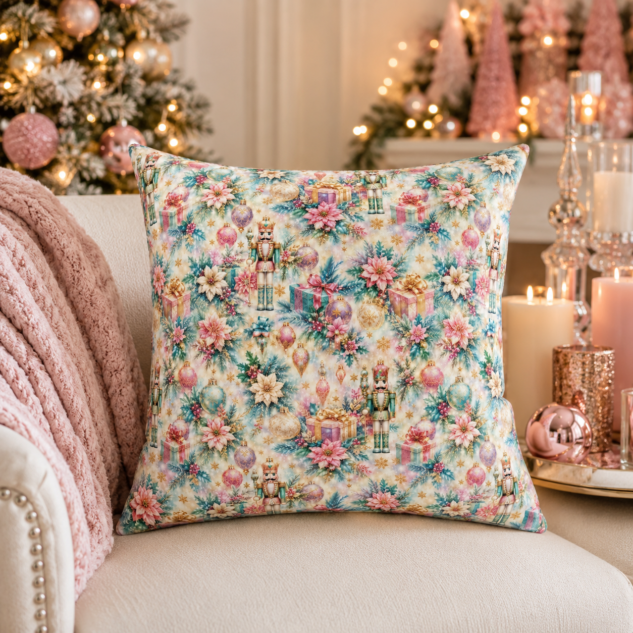 Luxury Nutcracker Christmas Throw Pillow, Holiday Decor Cushion