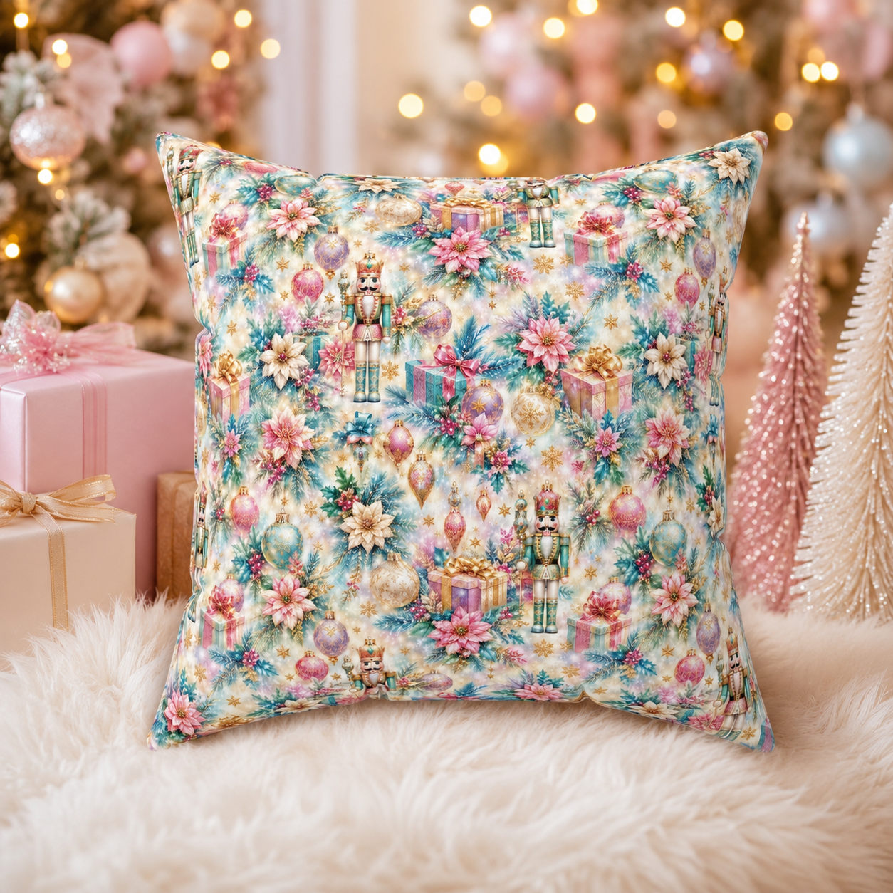 Luxury Nutcracker Christmas Throw Pillow, Holiday Decor Cushion