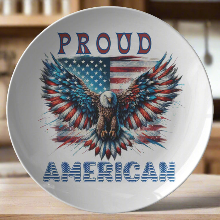 Patriotic American Flag and Eagle 10-Inch Plate – Celebrate Freedom with Stunning USA Symbol! Perfect for Dining, Decor, and Proud Americans. Durable, High-Quality Ceramic Plate - MRSBYVALLE