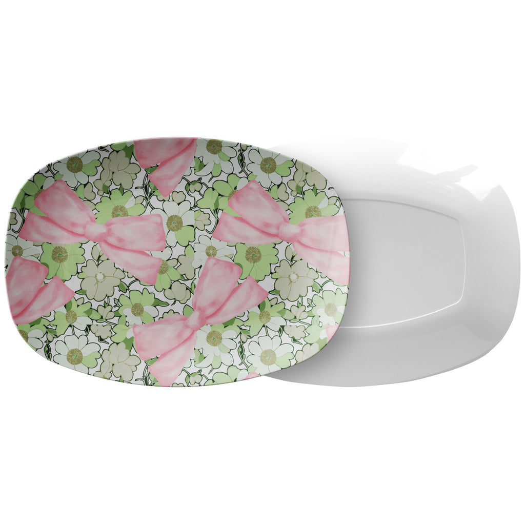 Pink Bows and Mint Platter (10x14) – A Unique Handmade Souvenir, Perfect Kitchen Gift & Americana Decor for Travel Enthusiasts Gift for Mom