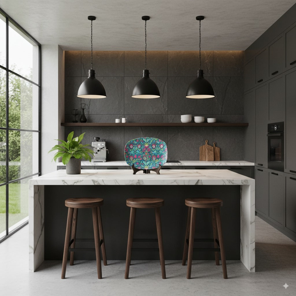 Pink and Green Kashubian Folk Art Polish Platter Handcrafted 10x14 Serving Tray