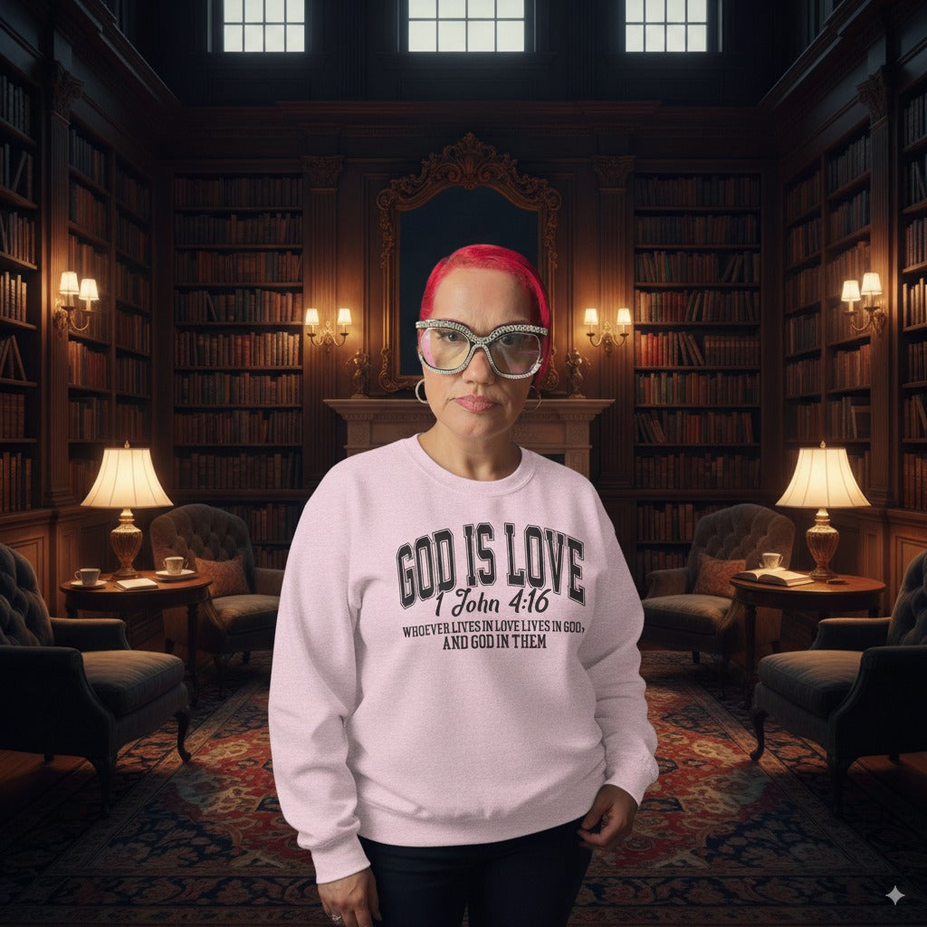 God Is Love Sweatshirt | 1 John 4:16 Bible Verse Christian Apparel | Faith-Based Unisex Crewneck | Inspirational Religious Gift Christians