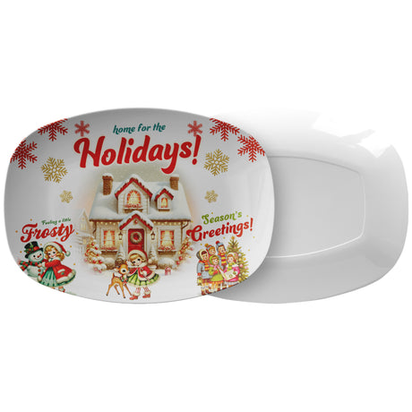 Retro Vintage Christmas 10x14 Platter Perfect for Thanksgiving Christmas, Festive Red Green Design, Durable Dishware, Ideal for Serving Cookies, Appetizers, Holiday Treats - MRSBYVALLE