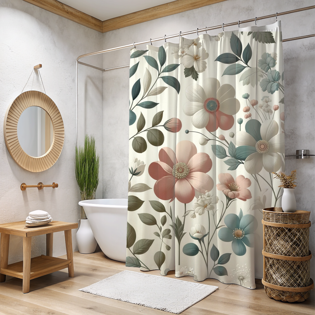 Scandinavian Floral Shower Curtain Chic Nordic Botanical Art for Modern Bathroom Decor Perfect Bridal or Housewarming Gift Bathroom Makeover Housewarming Wedding Gift for Mom Bridal Shower Gift Newlywed.