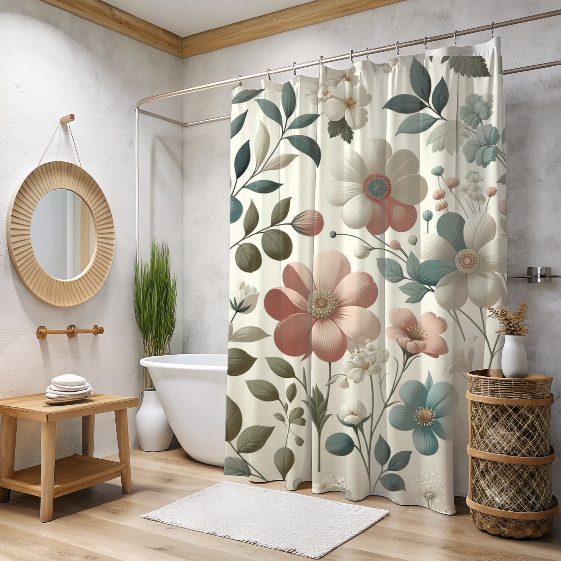 Scandinavian Floral Shower Curtain Chic Nordic Botanical Art for Modern Bathroom Decor Perfect Bridal or Housewarming Gift Bathroom Makeover Housewarming Wedding Gift for Mom Bridal Shower Gift Newlywed.
