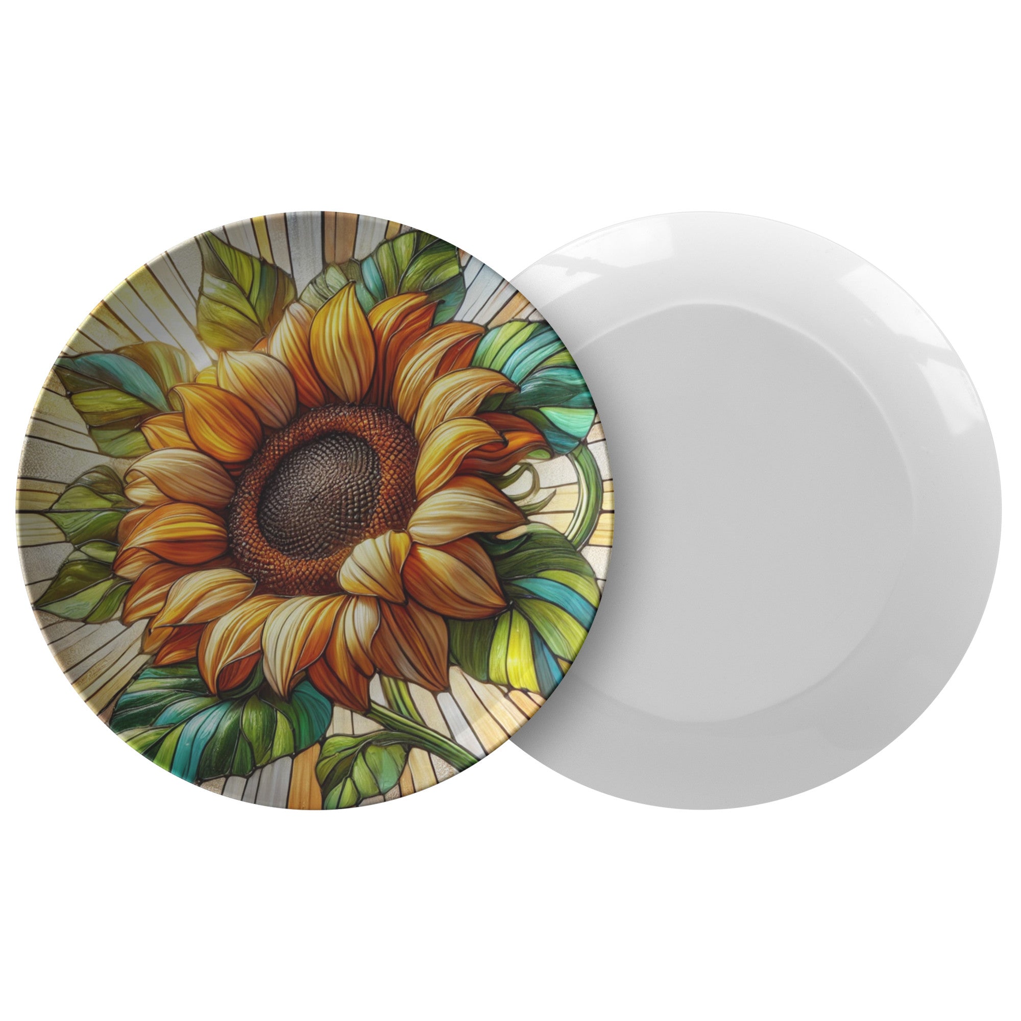 Stunning 10-Inch Sunflower Stained Glass Illusion Plate Elegant Decorative Plate with Vibrant Sunflower Perfect for Home Decor, Gifts, and Unique Table Settings - MRSBYVALLE