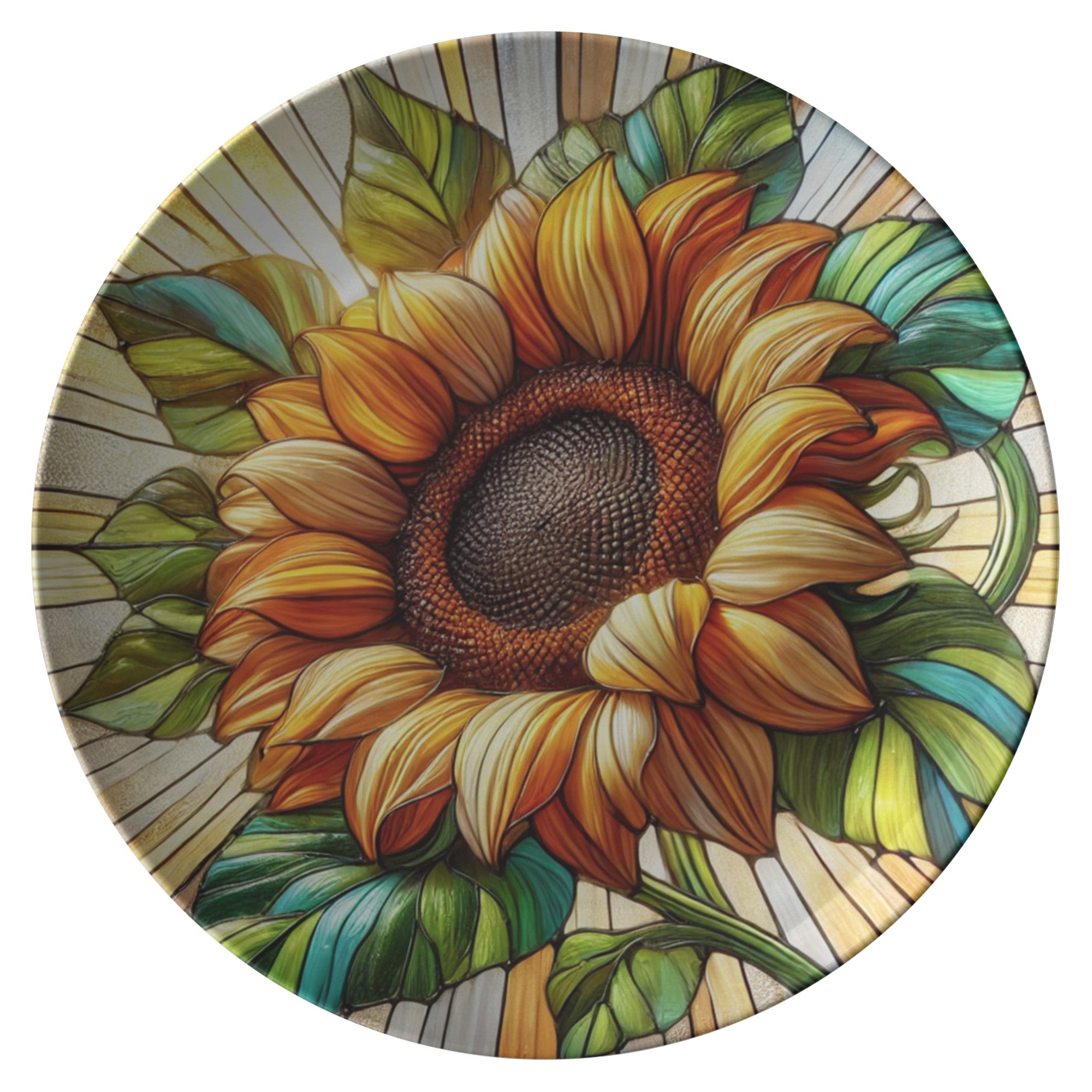 Stunning 10-Inch Sunflower Stained Glass Illusion Plate Elegant Decorative Plate with Vibrant Sunflower Perfect for Home Decor, Gifts, and Unique Table Settings - MRSBYVALLE