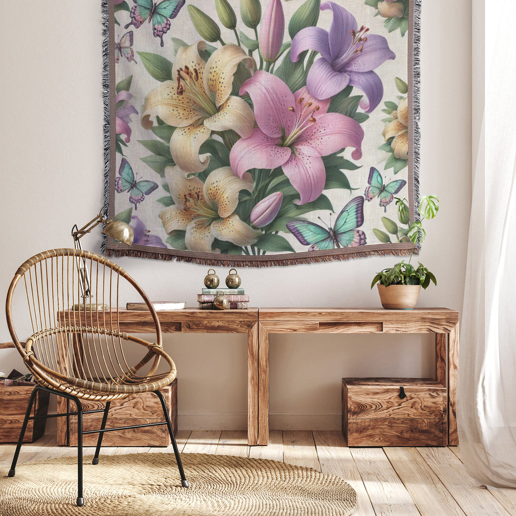 Tiger Lily Floral Woven Blanket 50x60 - Ultra Soft and Cozy Throw Blanket for Home Decor | Perfect for Couch, Bed, and Outdoor Use | Stylish and Durable Woven Design - MRSBYVALLE