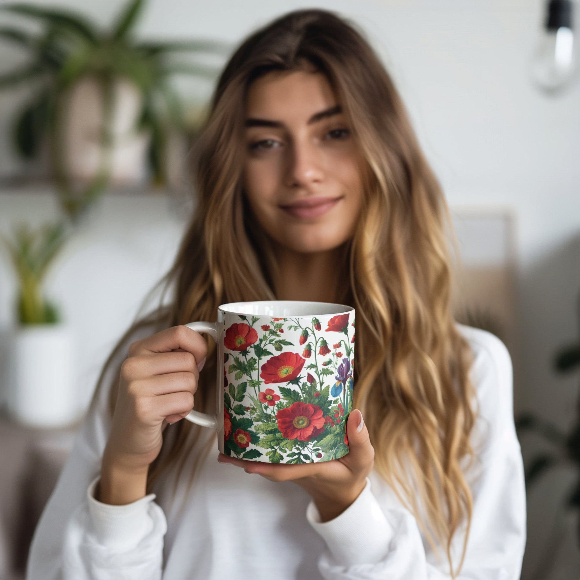 Vibrant Red Flowers 20oz Mug – Perfect for Coffee, Hot Chocolate, or Tea Bold Floral Design for a Cozy, Relaxing Sip Every Time - MRSBYVALLE