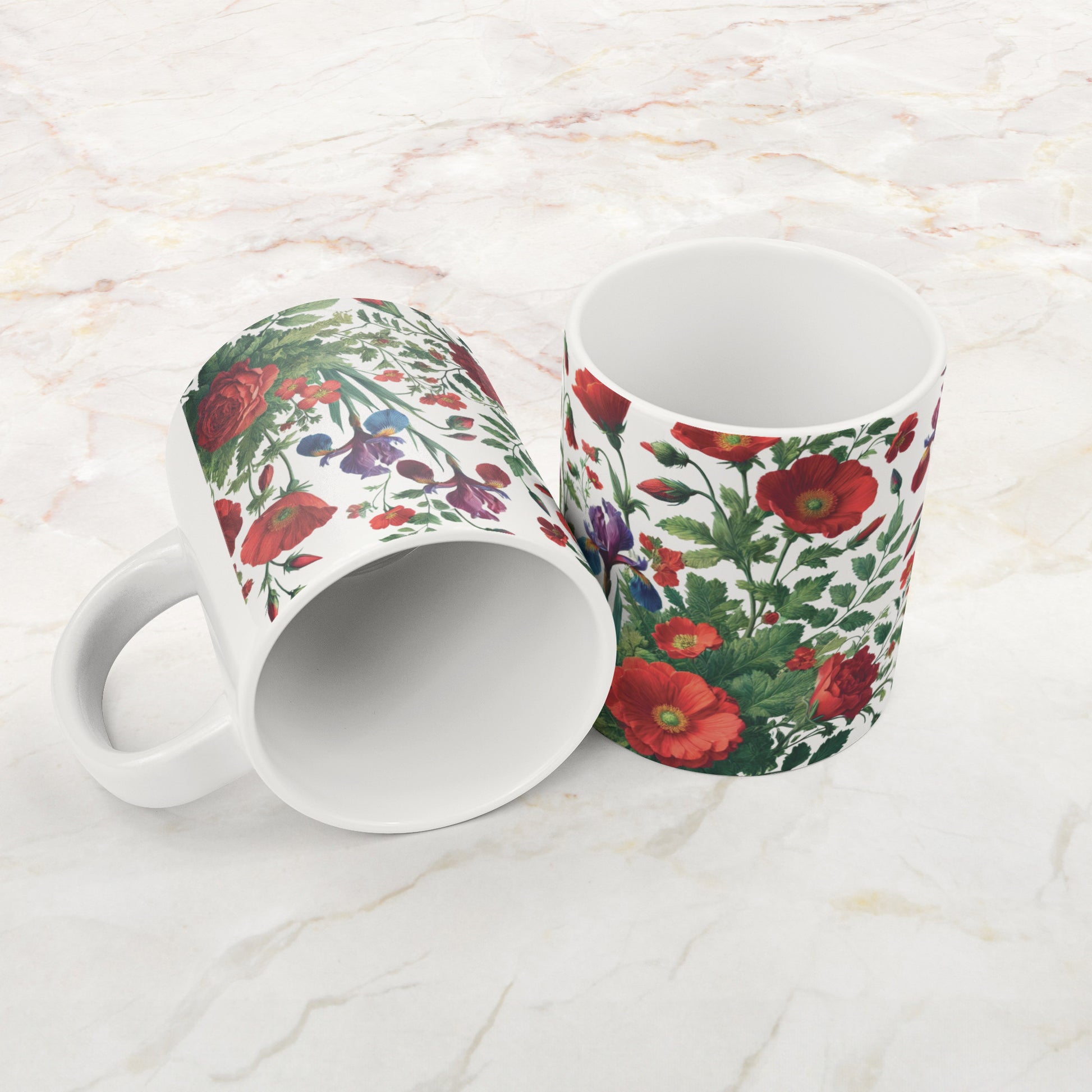 Vibrant Red Flowers 20oz Mug – Perfect for Coffee, Hot Chocolate, or Tea Bold Floral Design for a Cozy, Relaxing Sip Every Time - MRSBYVALLE