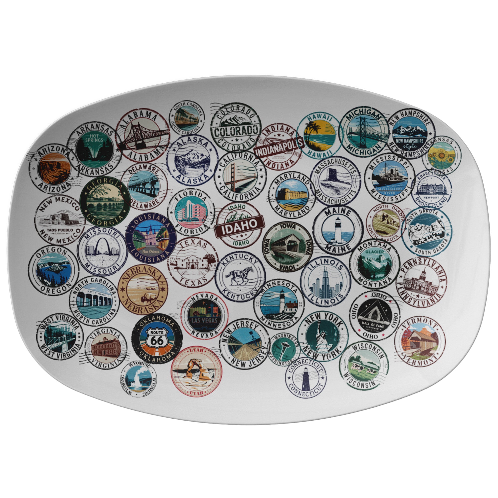 Vintage 50 States Stamps Platter (10x14) A Unique Handmade USA Souvenir, Perfect Kitchen Gift & Americana Decor for Travel Enthusiasts Gift for Mom