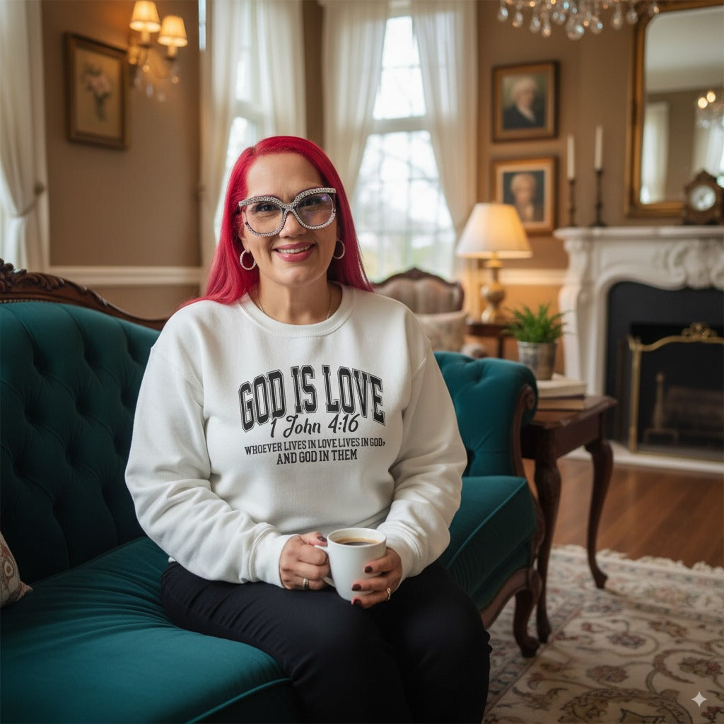 God Is Love Sweatshirt | 1 John 4:16 Bible Verse Christian Apparel | Faith-Based Unisex Crewneck | Inspirational Religious Gift Christians