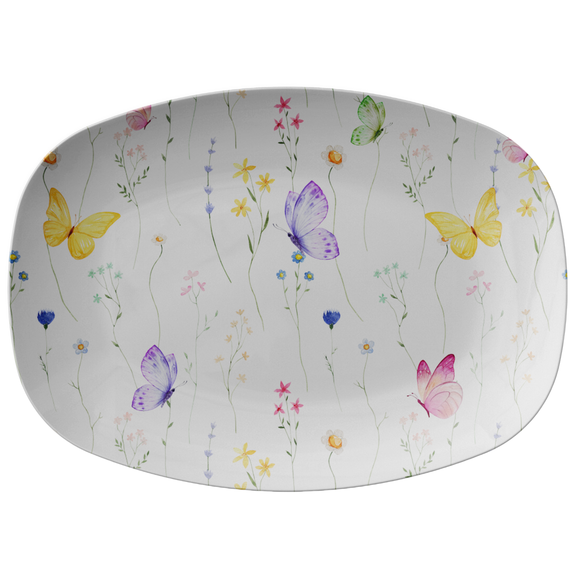 Wildflowers & Butterflies Platter 10x14” Floral Garden Tray, Oven & Microwave Safe, Nature-Inspired Gift, Spring Table Decor Made in USA