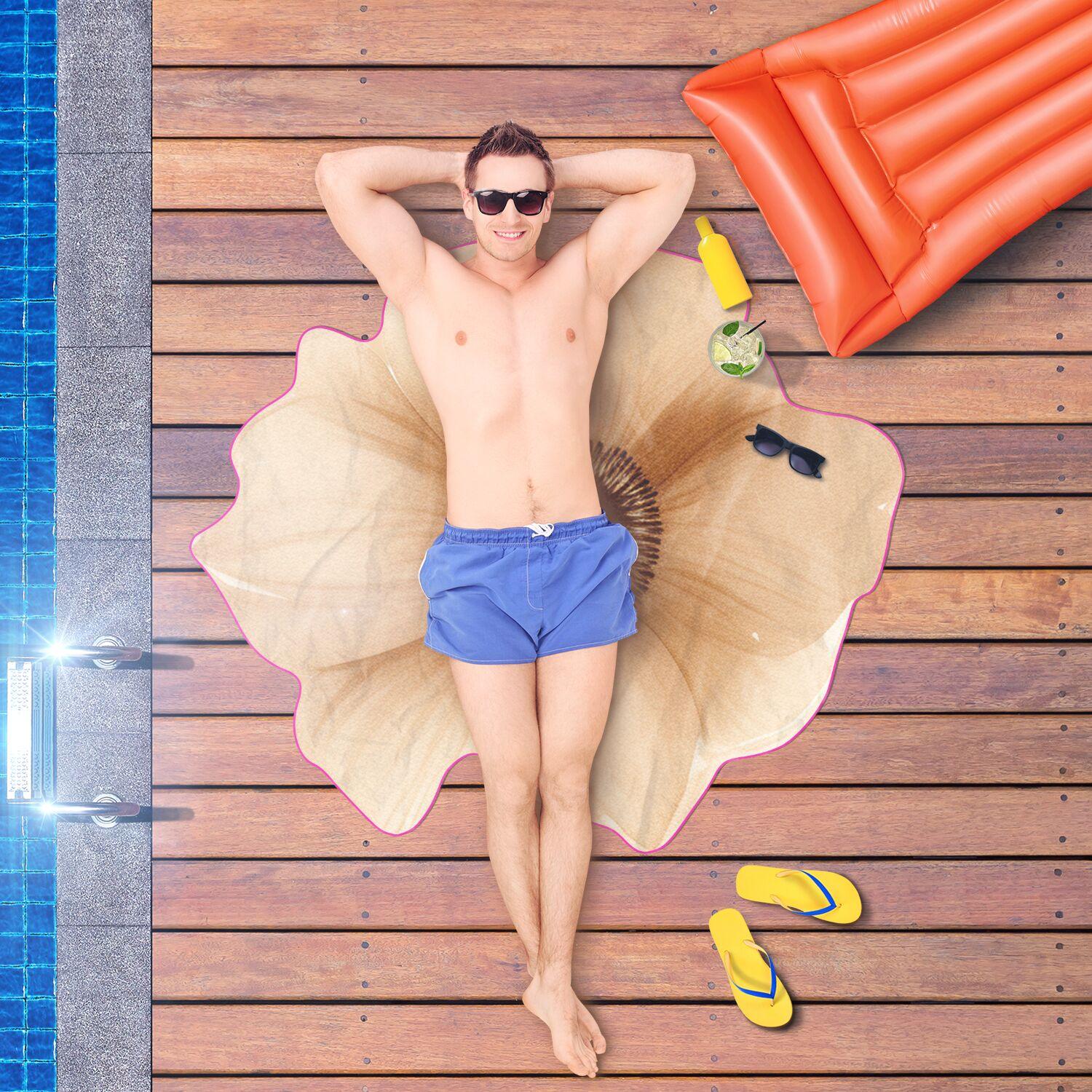 Beach Towel Beach Bliss Beige Flower Shaped Towel for Stylish Summer Lounging Perfect for Beach Trips, Poolside Relaxation, and Tropical Escapes - MRSBYVALLE