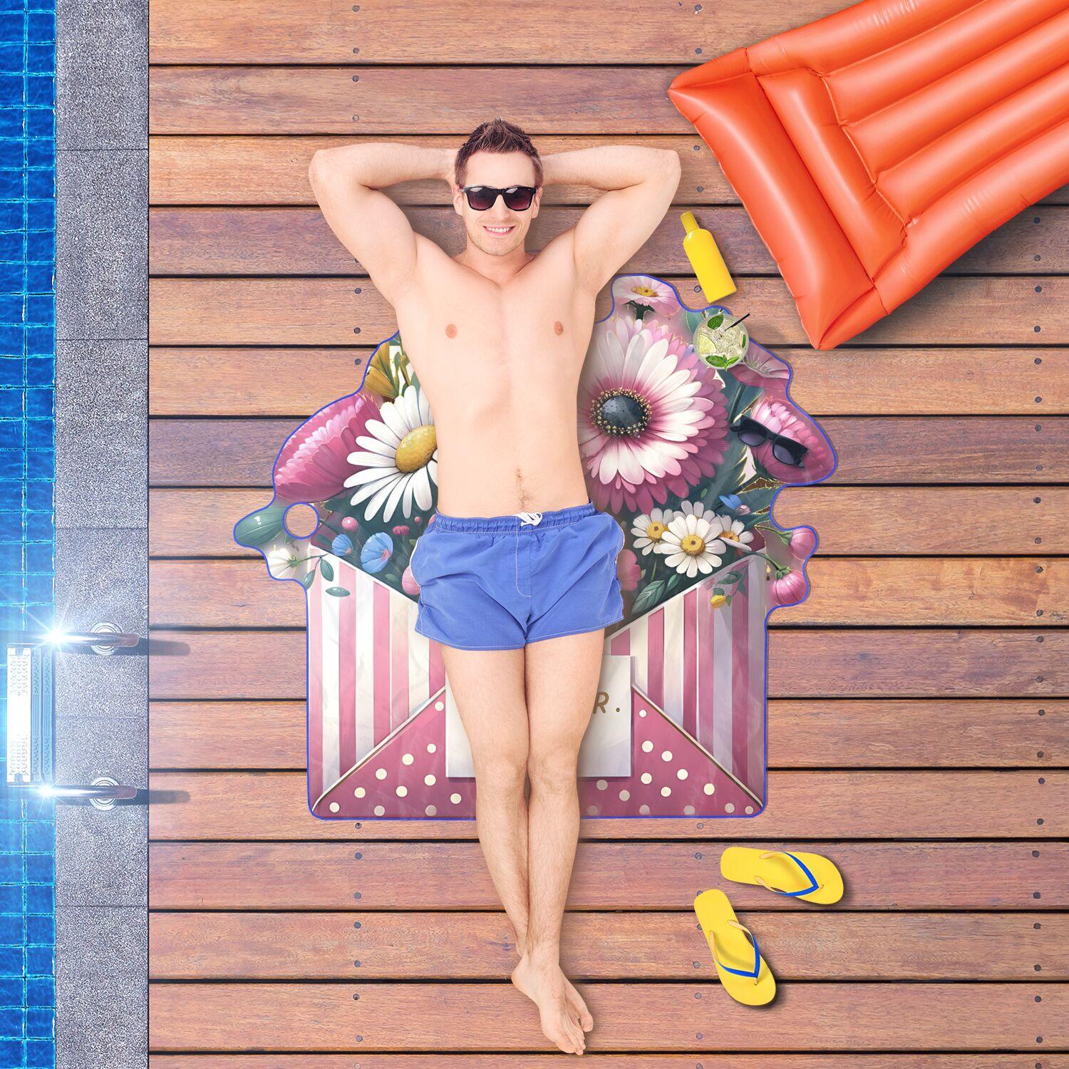 Beach Towel Blooming Beauty Bright Pink & Blue Flower Envelope Design Beach Towel Uniquely Shaped for Style Comfort by the Shore, Pool - MRSBYVALLE