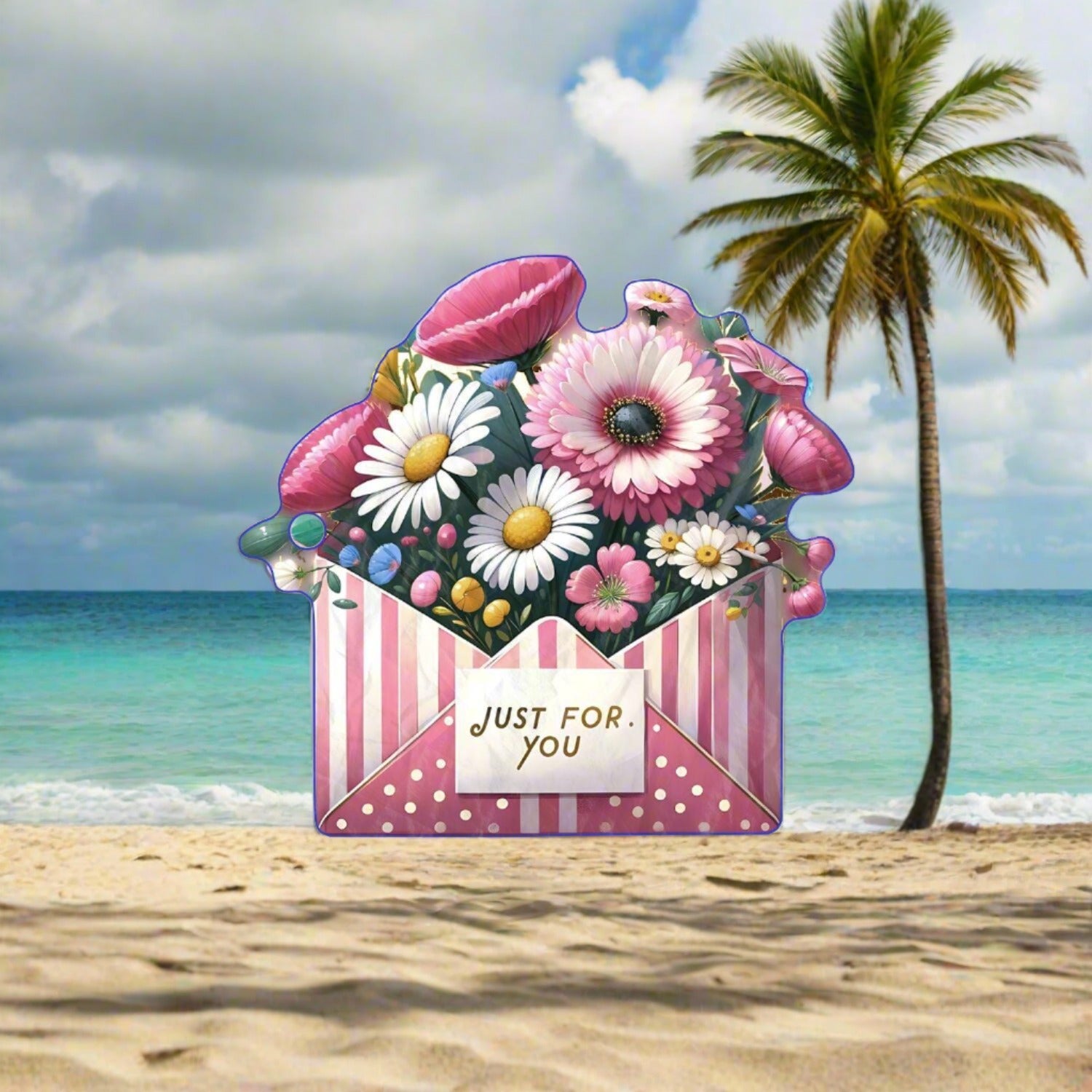 Beach Towel Blooming Beauty Bright Pink & Blue Flower Envelope Design Beach Towel Uniquely Shaped for Style Comfort by the Shore, Pool - MRSBYVALLE