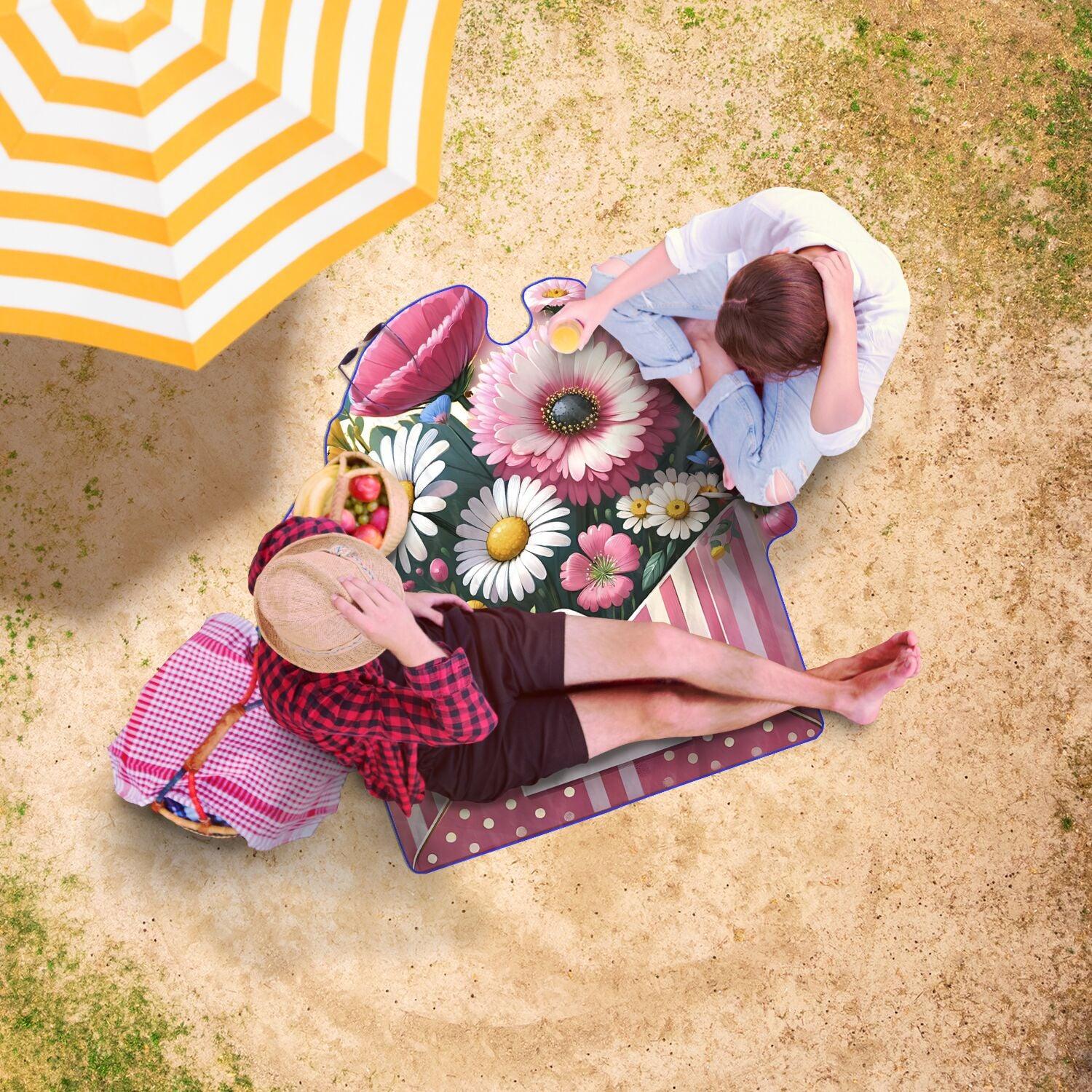 Beach Towel Blooming Beauty Bright Pink & Blue Flower Envelope Design Beach Towel Uniquely Shaped for Style Comfort by the Shore, Pool - MRSBYVALLE