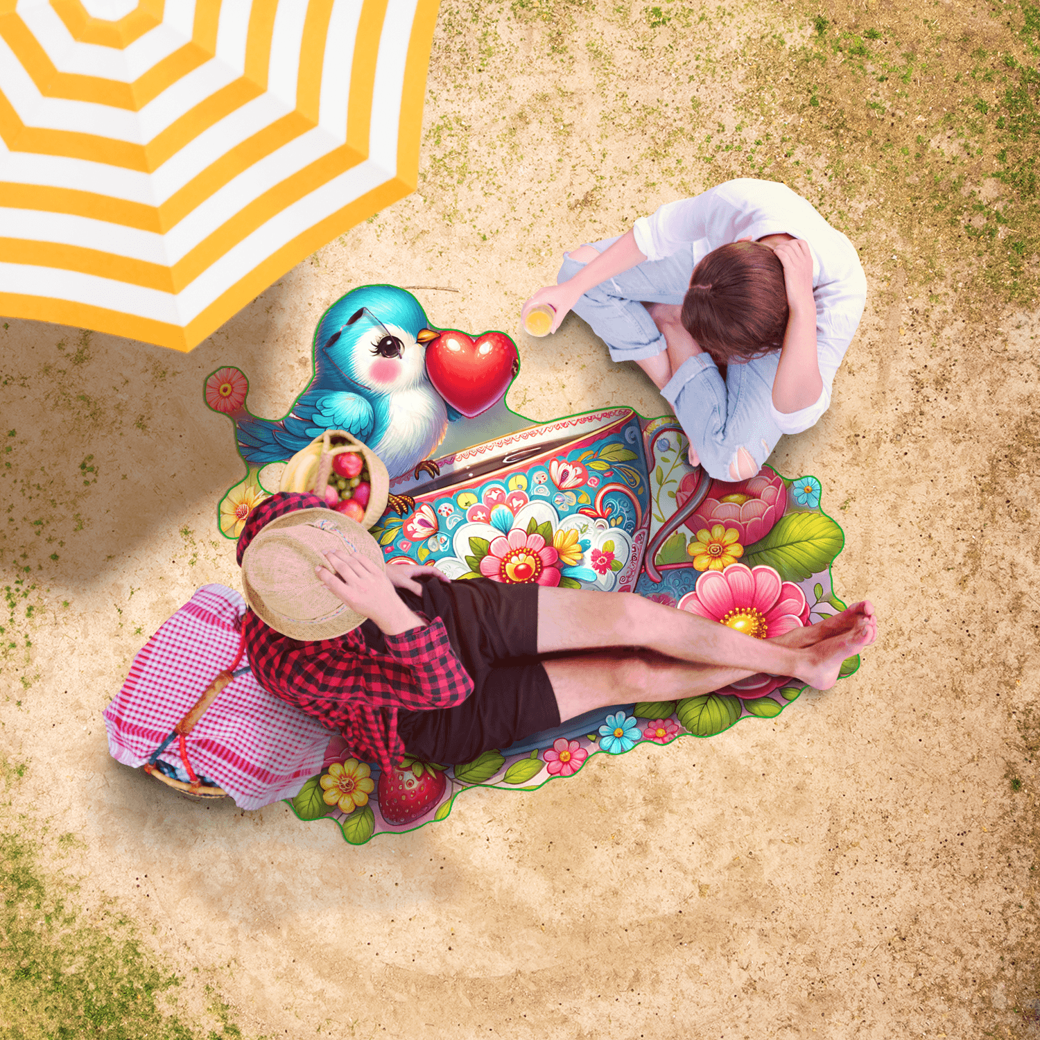 Beach Towel Unique Heart & Flowers Blue Bird Design Beach Towel - Vibrant, Absorbent, Perfect Shape for Sunbathing & Picnics - MRSBYVALLE