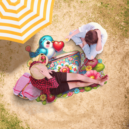 Beach Towel Unique Heart & Flowers Blue Bird Design Beach Towel - Vibrant, Absorbent, Perfect Shape for Sunbathing & Picnics - MRSBYVALLE