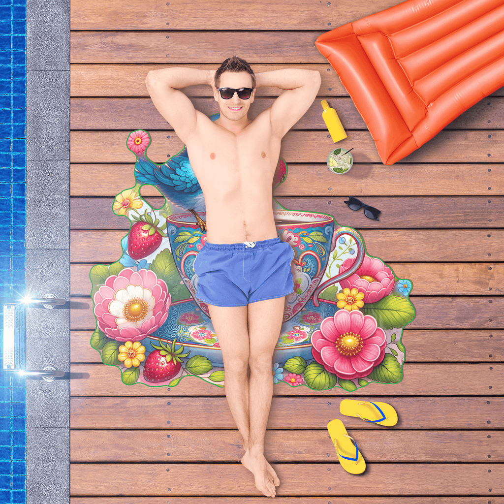 Beach Towel Unique Heart & Flowers Blue Bird Design Beach Towel - Vibrant, Absorbent, Perfect Shape for Sunbathing & Picnics - MRSBYVALLE
