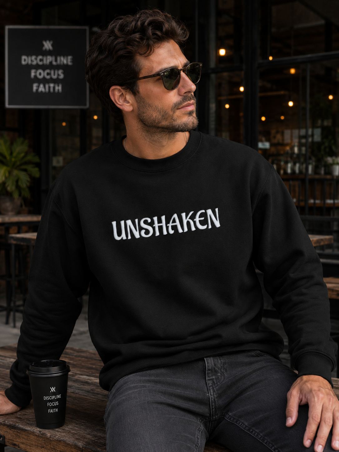 Unshaken Crewneck Sweatshirt - Minimal Inspirational Graphic Sweatshirt
