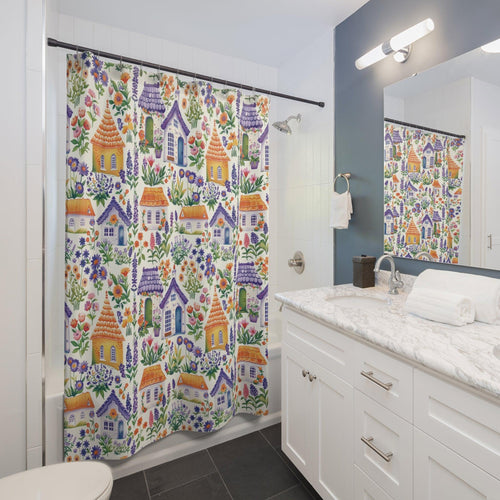 BOHO Cottagecore Garden Houses Shower Curtain Nature-Inspired Elegance for Your Bathroom Oasis Housewarming New House Gift Newlywed Wedding Gift - MRSBYVALLE