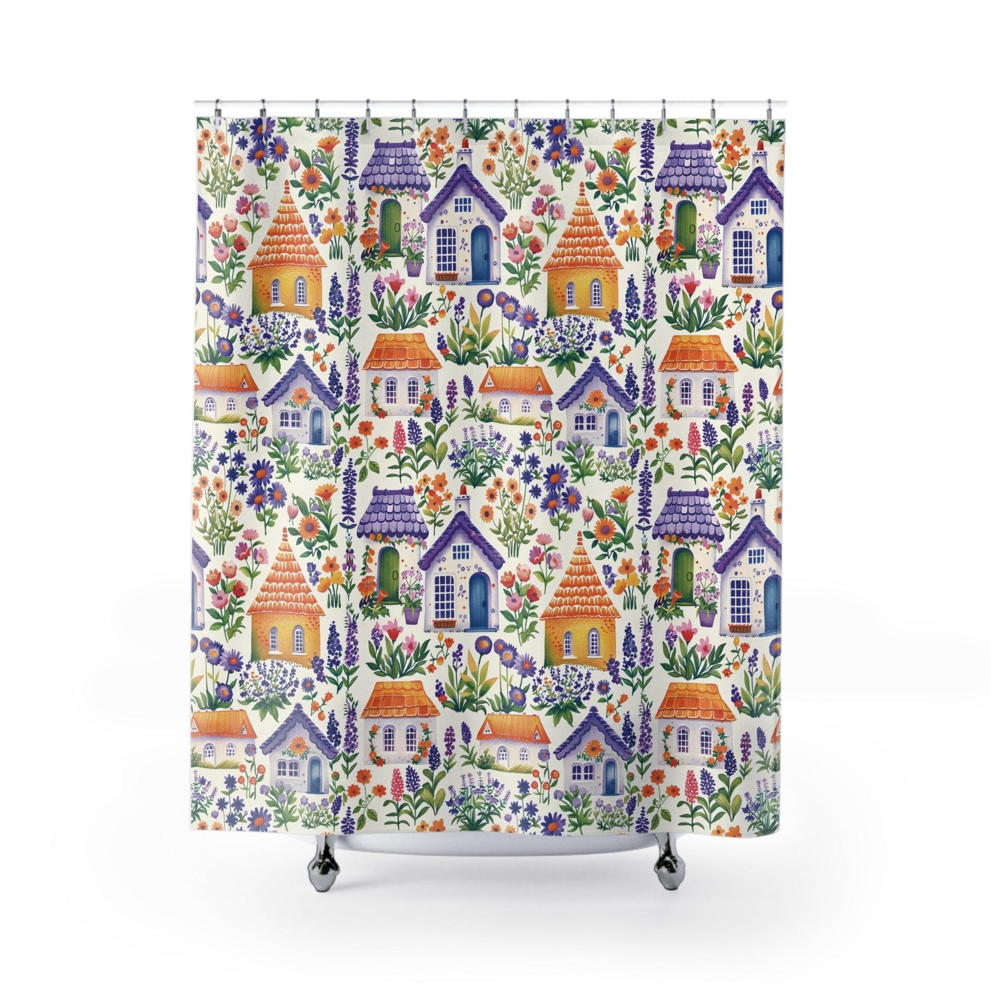 BOHO Cottagecore Garden Houses Shower Curtain Nature-Inspired Elegance for Your Bathroom Oasis Housewarming New House Gift Newlywed Wedding Gift - MRSBYVALLE