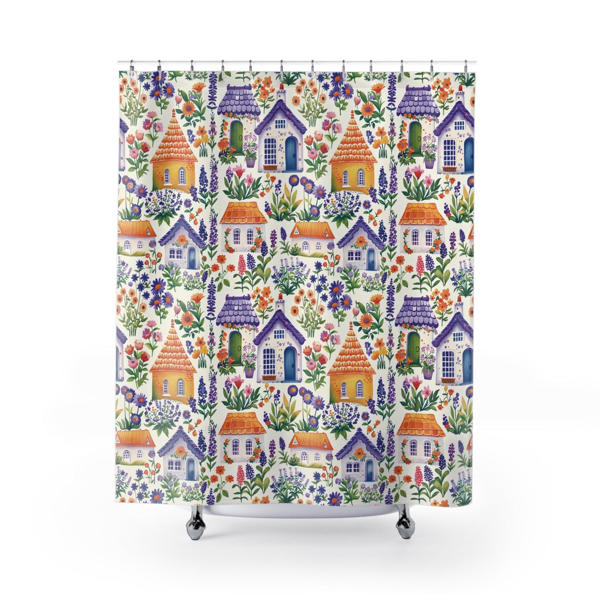 BOHO Cottagecore Garden Houses Shower Curtain Nature-Inspired Elegance for Your Bathroom Oasis Housewarming New House Gift Newlywed Wedding Gift - MRSBYVALLE