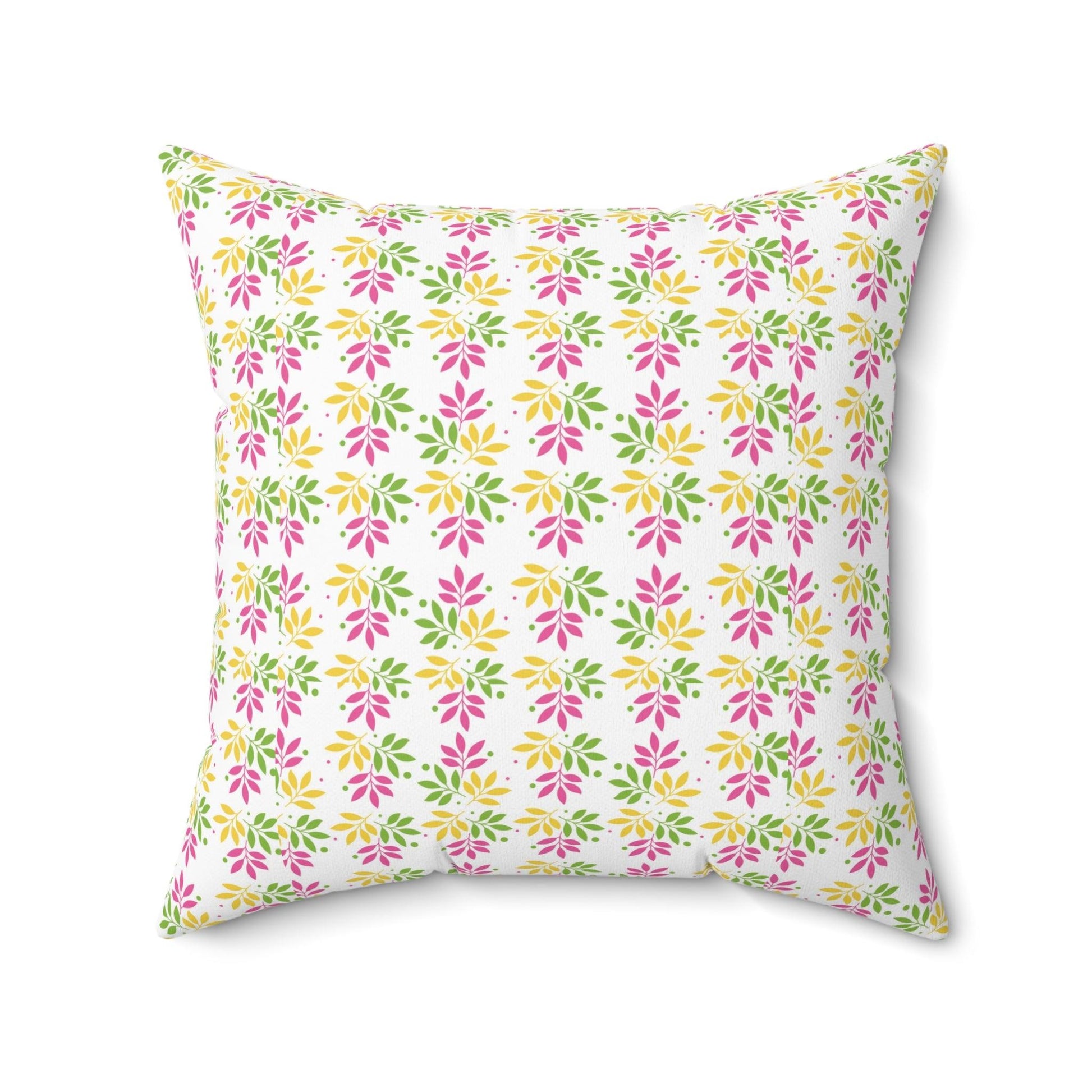 Boho Pink, Mint Green & Yellow Botanical Leaf Square Pillow Stylish Accent for Living Room, Bedroom or Outdoor Patio Decor Housewarming Gift New House, Bridal Shower Gift - MRSBYVALLE