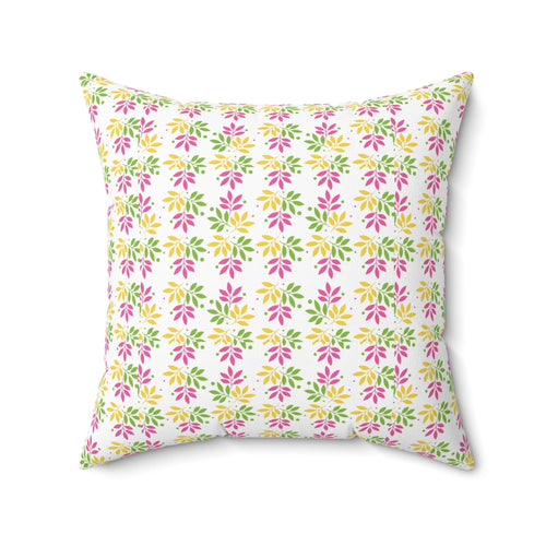 Boho Pink, Mint Green & Yellow Botanical Leaf Square Pillow Stylish Accent for Living Room, Bedroom or Outdoor Patio Decor Housewarming Gift New House, Bridal Shower Gift - MRSBYVALLE