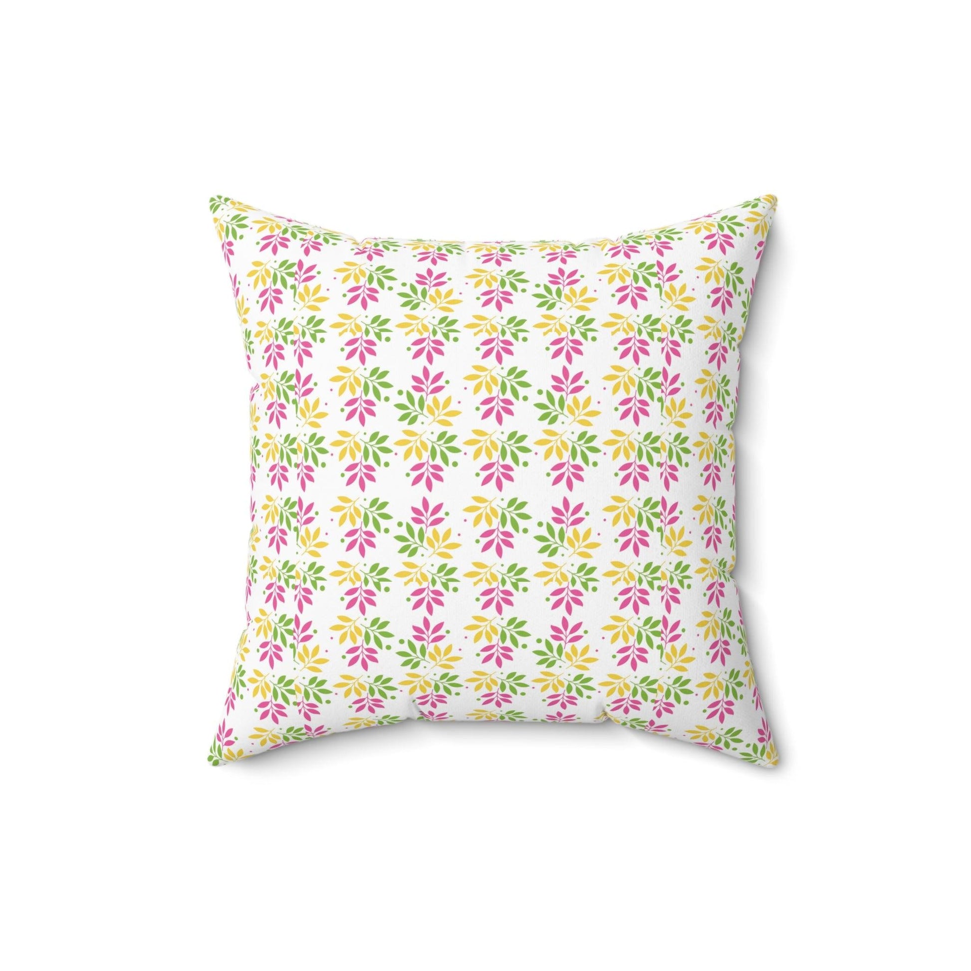Boho Pink, Mint Green & Yellow Botanical Leaf Square Pillow Stylish Accent for Living Room, Bedroom or Outdoor Patio Decor Housewarming Gift New House, Bridal Shower Gift - MRSBYVALLE