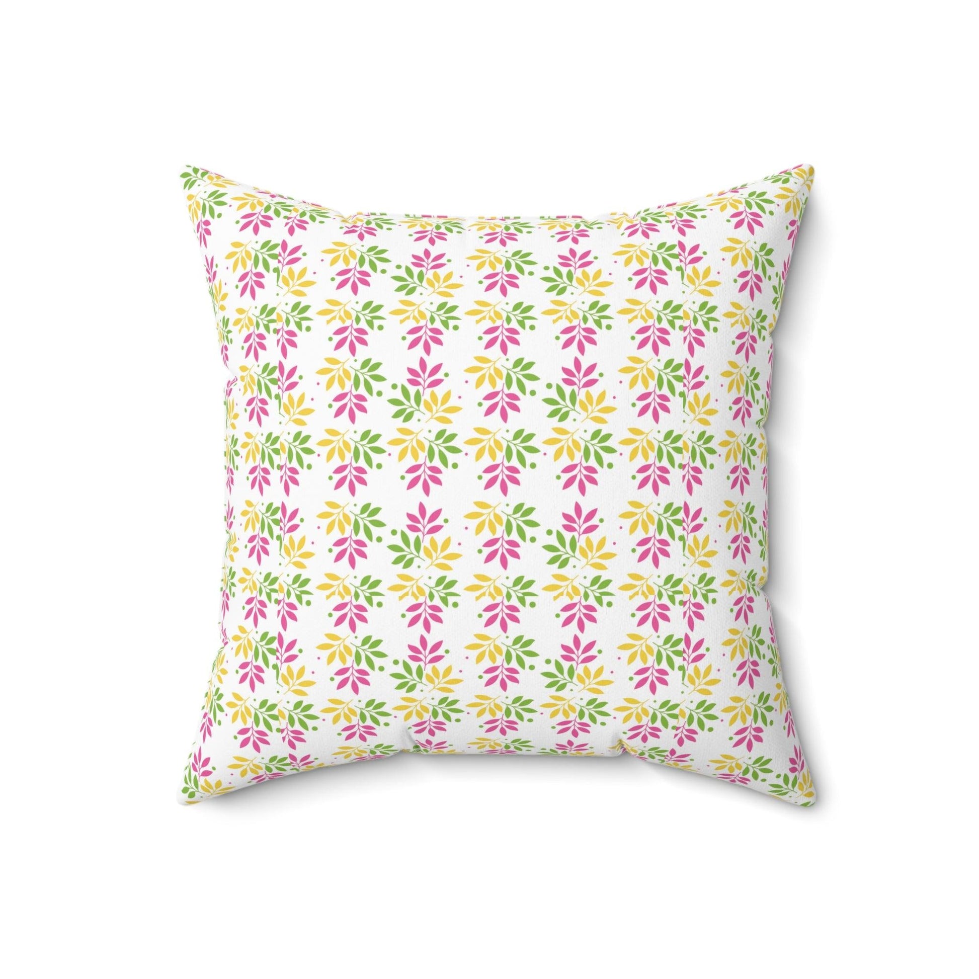 Boho Pink, Mint Green & Yellow Botanical Leaf Square Pillow Stylish Accent for Living Room, Bedroom or Outdoor Patio Decor Housewarming Gift New House, Bridal Shower Gift - MRSBYVALLE