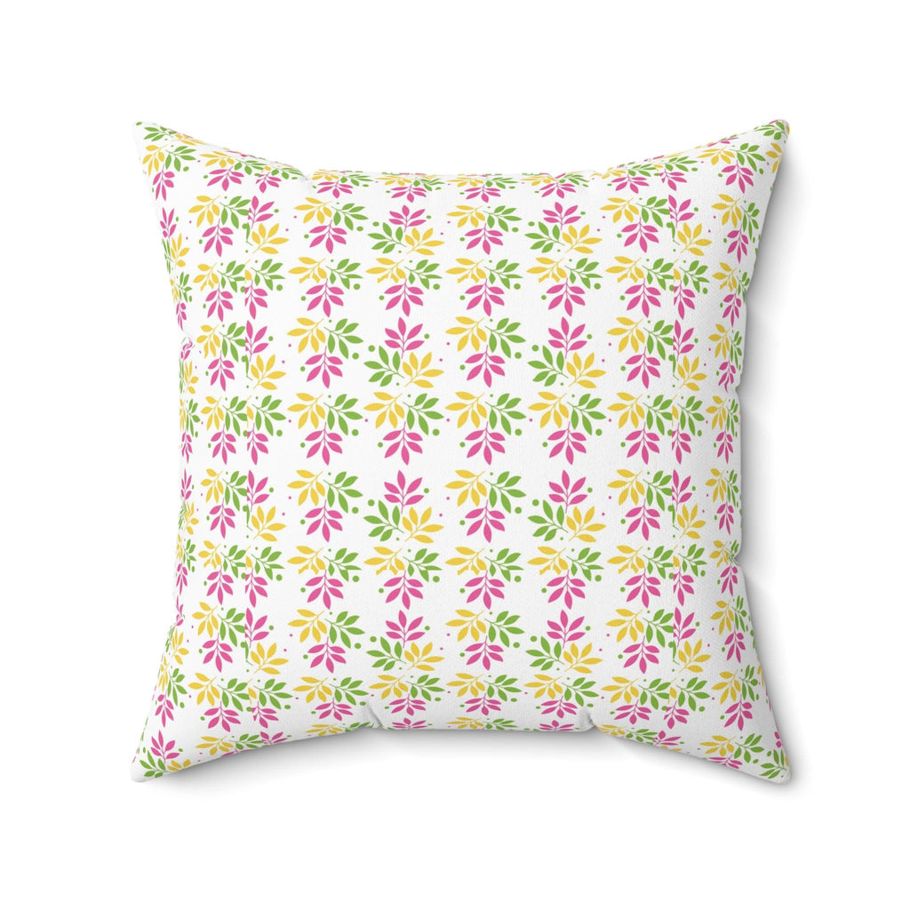 Boho Pink, Mint Green & Yellow Botanical Leaf Square Pillow Stylish Accent for Living Room, Bedroom or Outdoor Patio Decor Housewarming Gift New House, Bridal Shower Gift - MRSBYVALLE