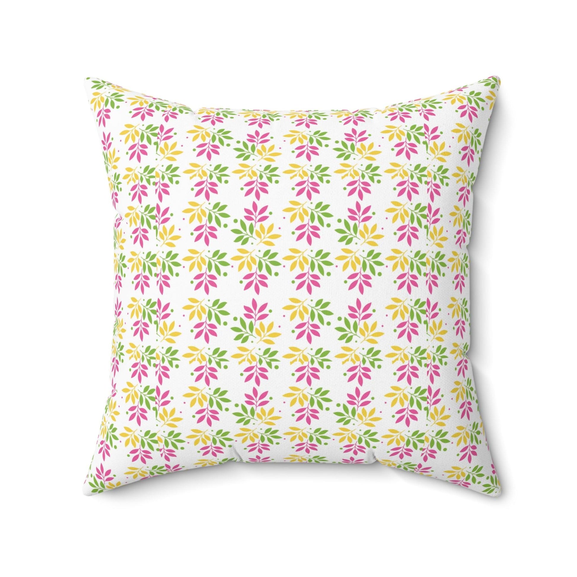 Boho Pink, Mint Green & Yellow Botanical Leaf Square Pillow Stylish Accent for Living Room, Bedroom or Outdoor Patio Decor Housewarming Gift New House, Bridal Shower Gift - MRSBYVALLE