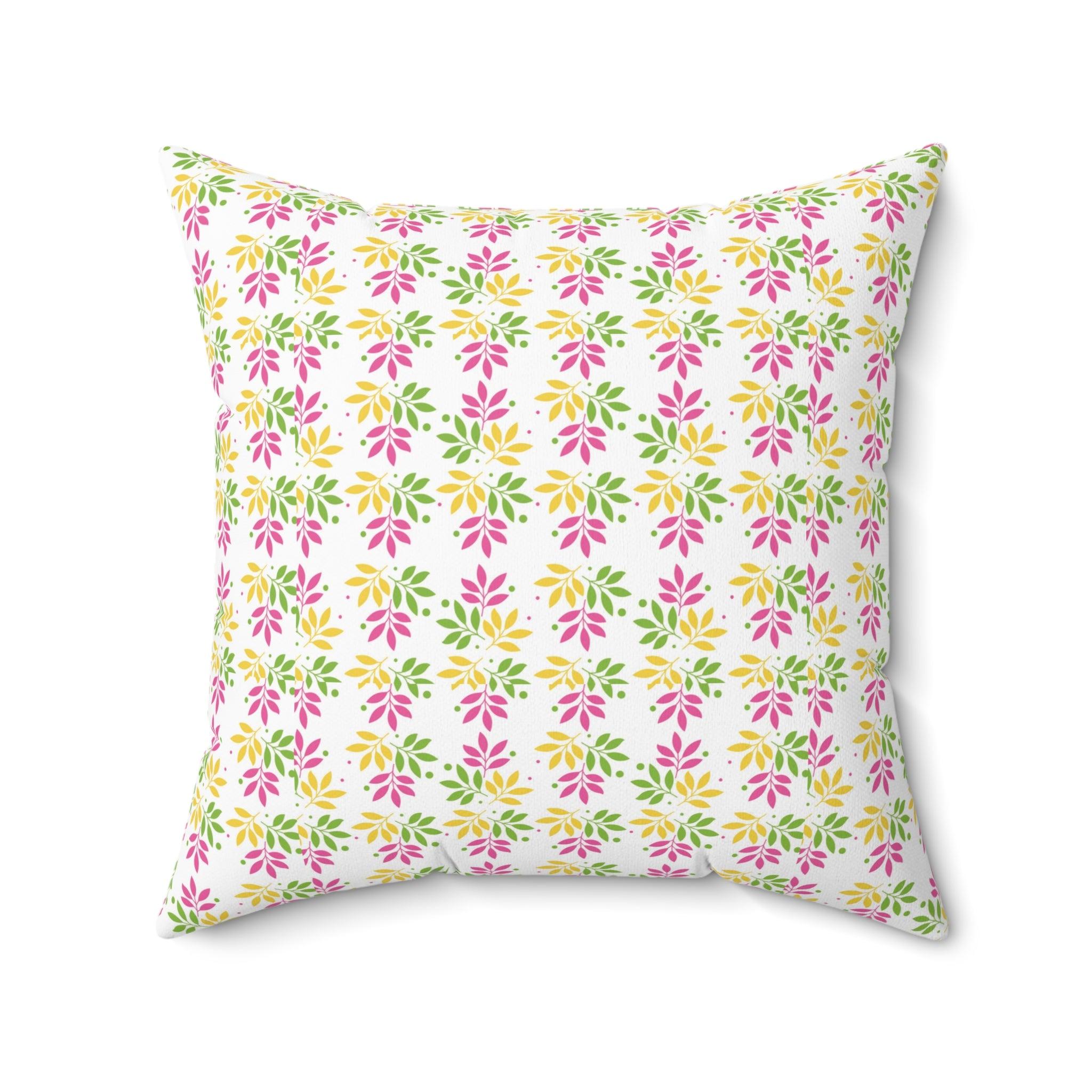 Boho Pink, Mint Green & Yellow Botanical Leaf Square Pillow Stylish Accent for Living Room, Bedroom or Outdoor Patio Decor Housewarming Gift New House, Bridal Shower Gift - MRSBYVALLE