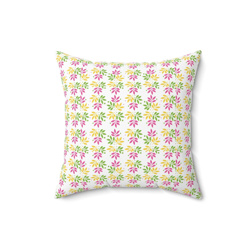 Boho Pink, Mint Green & Yellow Botanical Leaf Square Pillow Stylish Accent for Living Room, Bedroom or Outdoor Patio Decor Housewarming Gift New House, Bridal Shower Gift - MRSBYVALLE