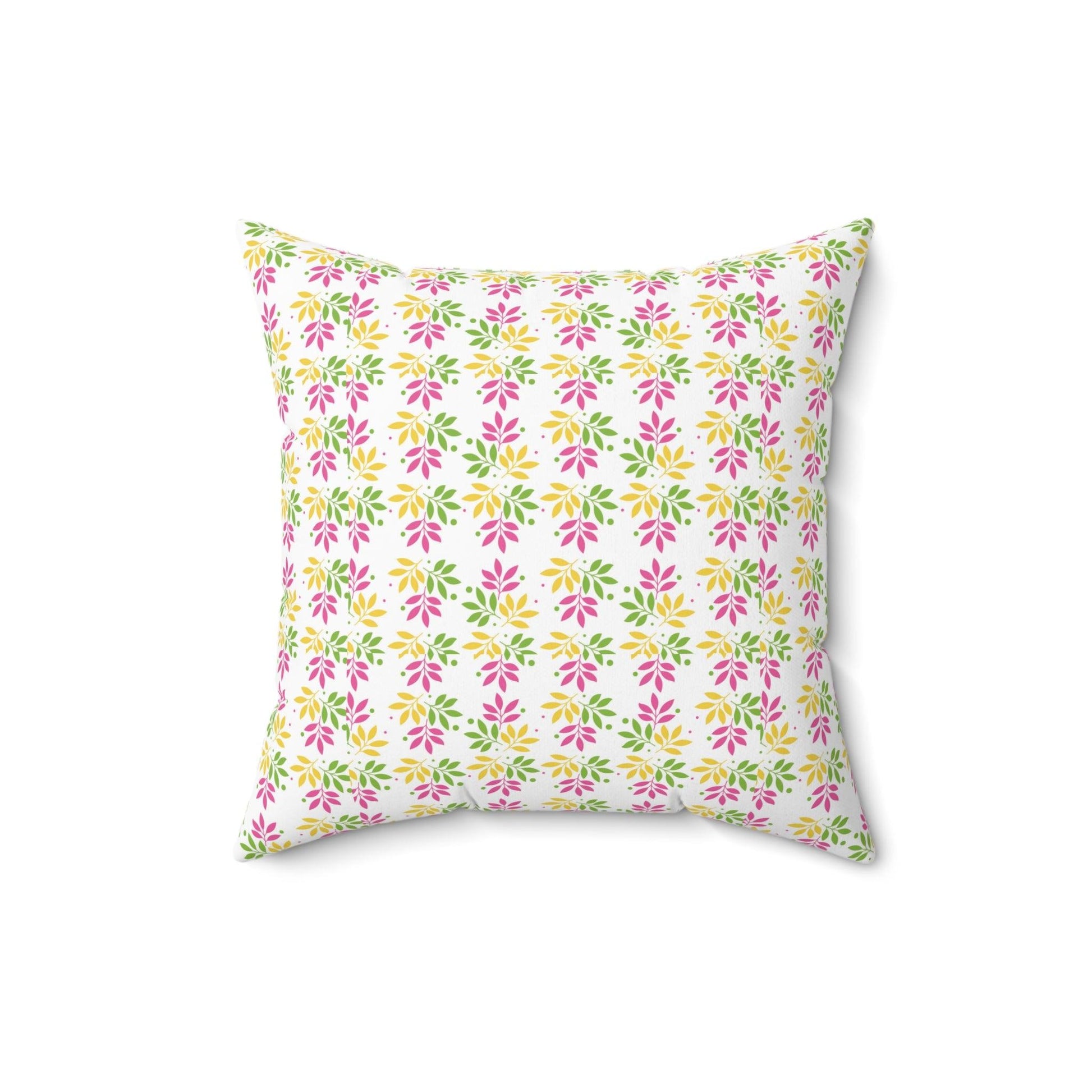 Boho Pink, Mint Green & Yellow Botanical Leaf Square Pillow Stylish Accent for Living Room, Bedroom or Outdoor Patio Decor Housewarming Gift New House, Bridal Shower Gift - MRSBYVALLE