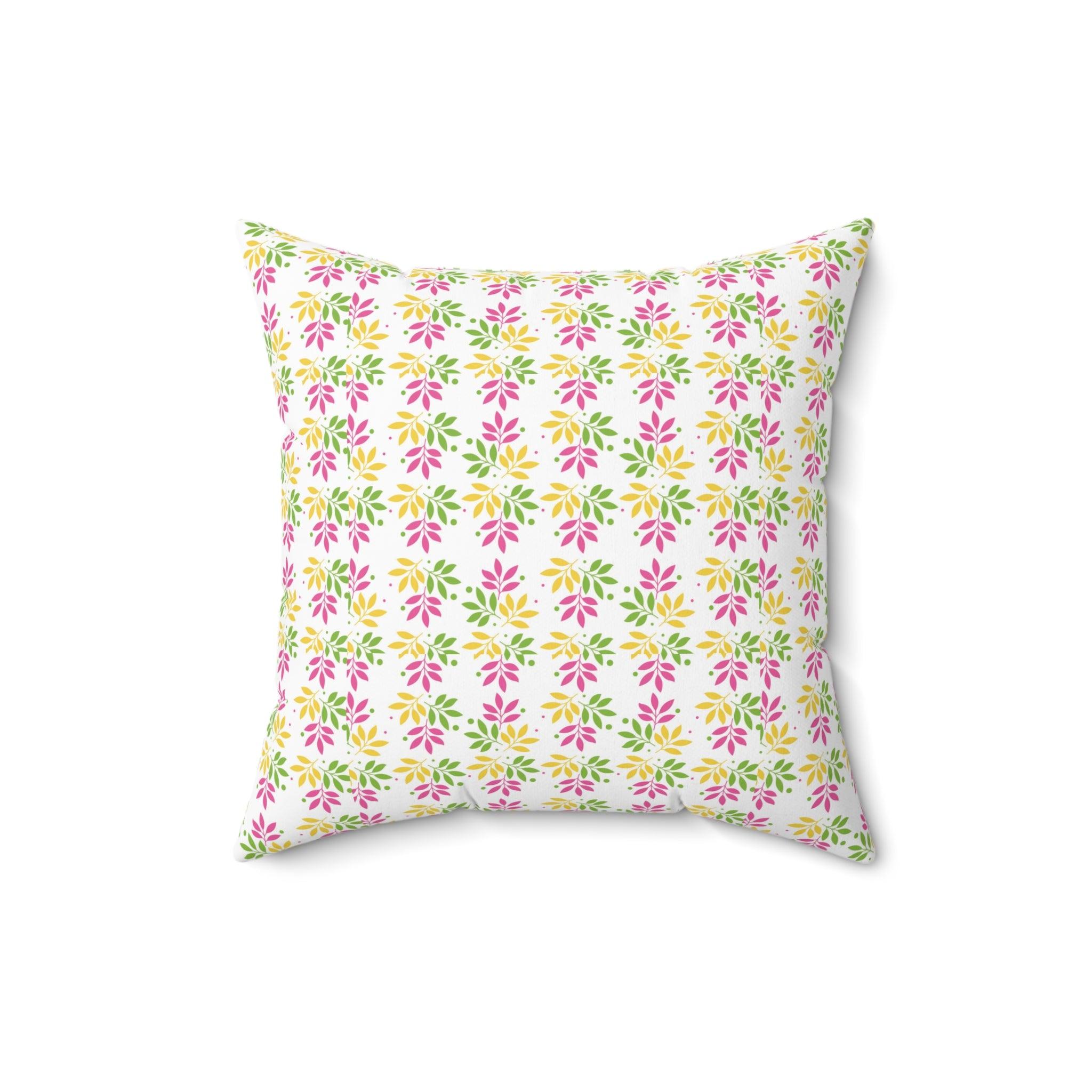 Boho Pink, Mint Green & Yellow Botanical Leaf Square Pillow Stylish Accent for Living Room, Bedroom or Outdoor Patio Decor Housewarming Gift New House, Bridal Shower Gift - MRSBYVALLE