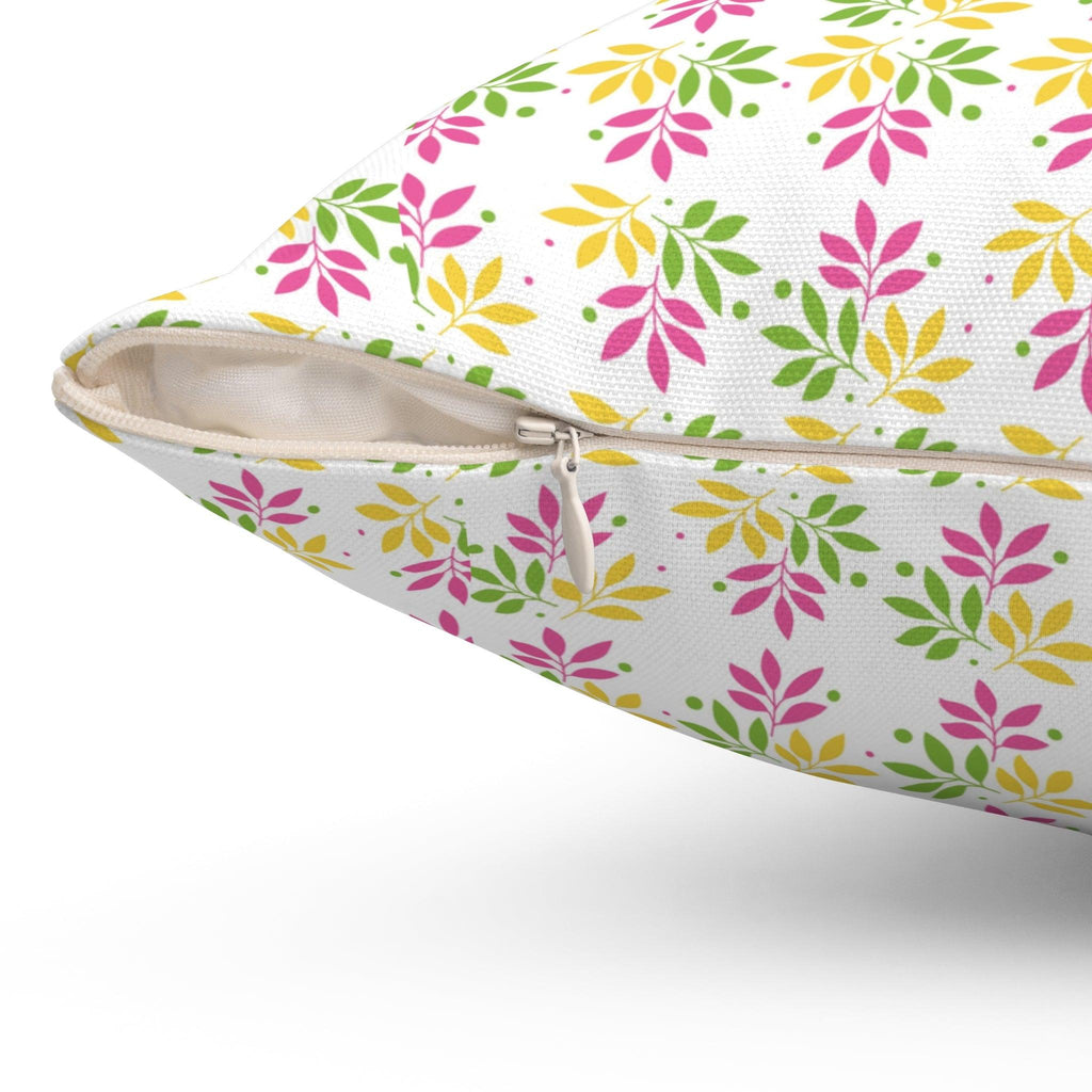 Boho Pink, Mint Green & Yellow Botanical Leaf Square Pillow Stylish Accent for Living Room, Bedroom or Outdoor Patio Decor Housewarming Gift New House, Bridal Shower Gift - MRSBYVALLE