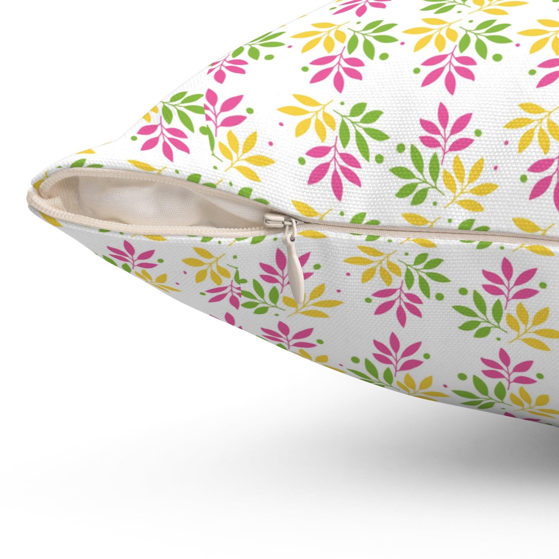 Boho Pink, Mint Green & Yellow Botanical Leaf Square Pillow Stylish Accent for Living Room, Bedroom or Outdoor Patio Decor Housewarming Gift New House, Bridal Shower Gift - MRSBYVALLE
