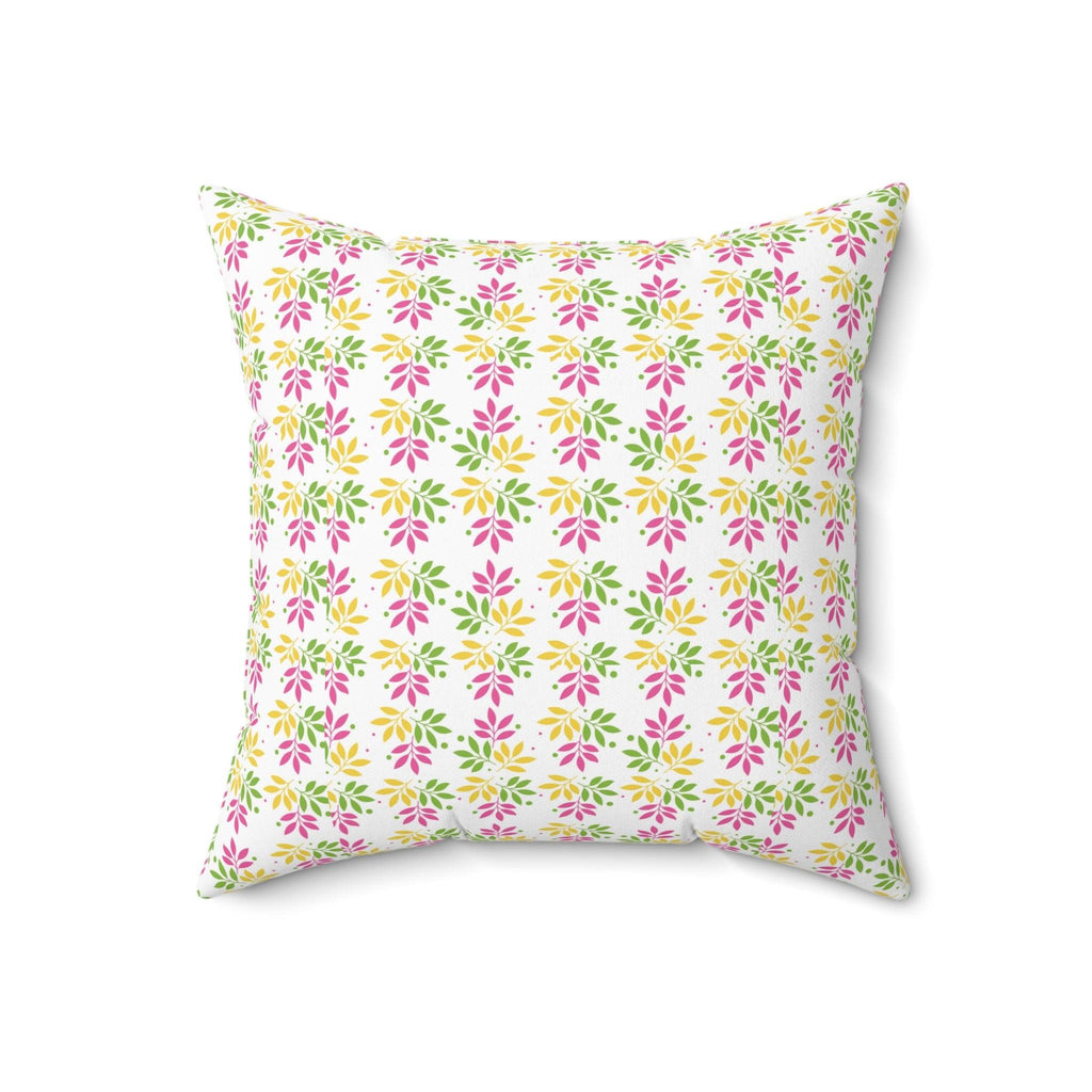Boho Pink, Mint Green & Yellow Botanical Leaf Square Pillow Stylish Accent for Living Room, Bedroom or Outdoor Patio Decor Housewarming Gift New House, Bridal Shower Gift - MRSBYVALLE