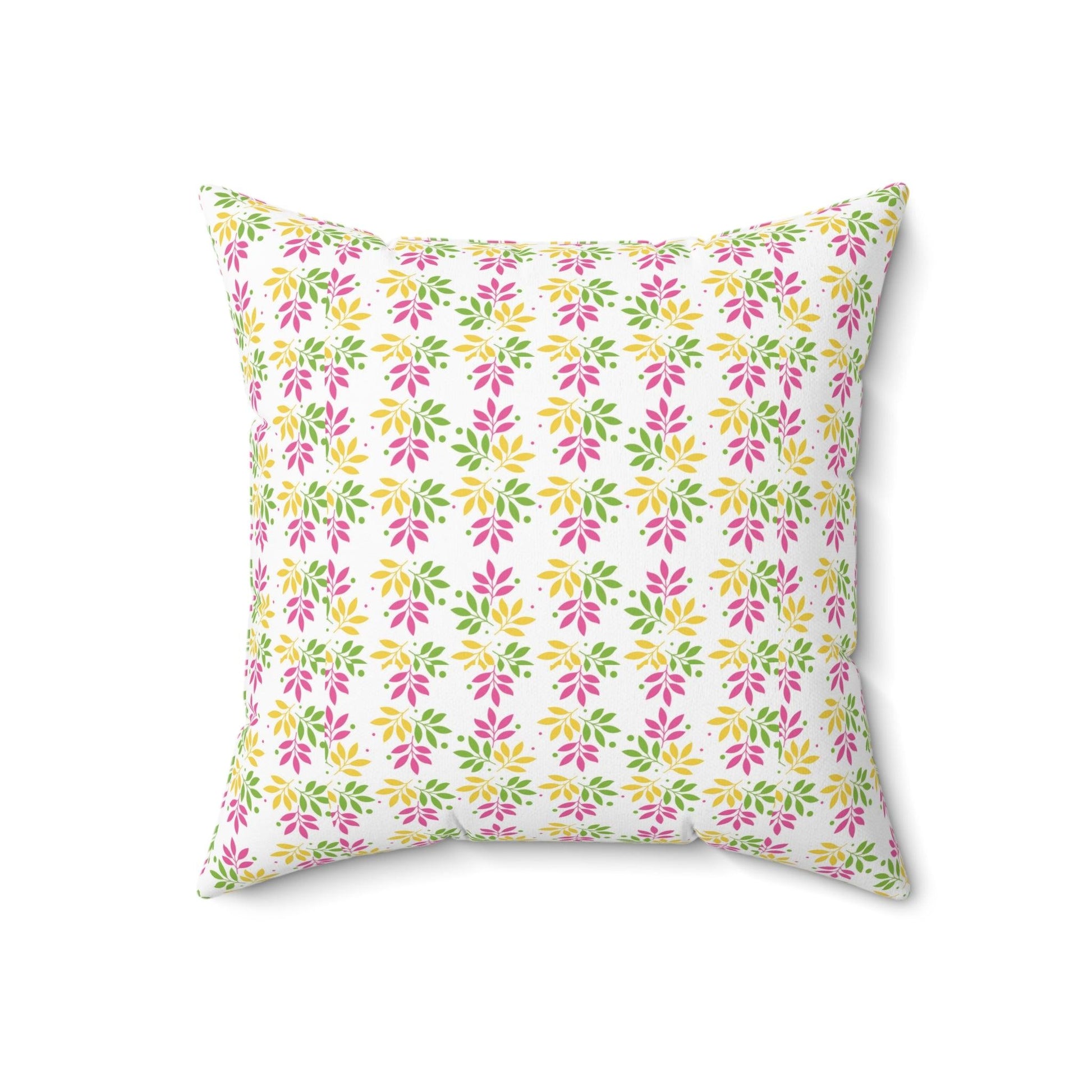 Boho Pink, Mint Green & Yellow Botanical Leaf Square Pillow Stylish Accent for Living Room, Bedroom or Outdoor Patio Decor Housewarming Gift New House, Bridal Shower Gift - MRSBYVALLE