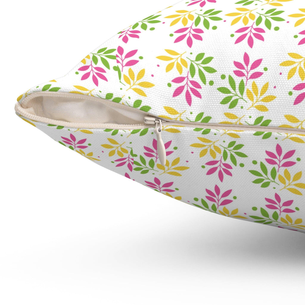 Boho Pink, Mint Green & Yellow Botanical Leaf Square Pillow Stylish Accent for Living Room, Bedroom or Outdoor Patio Decor Housewarming Gift New House, Bridal Shower Gift - MRSBYVALLE