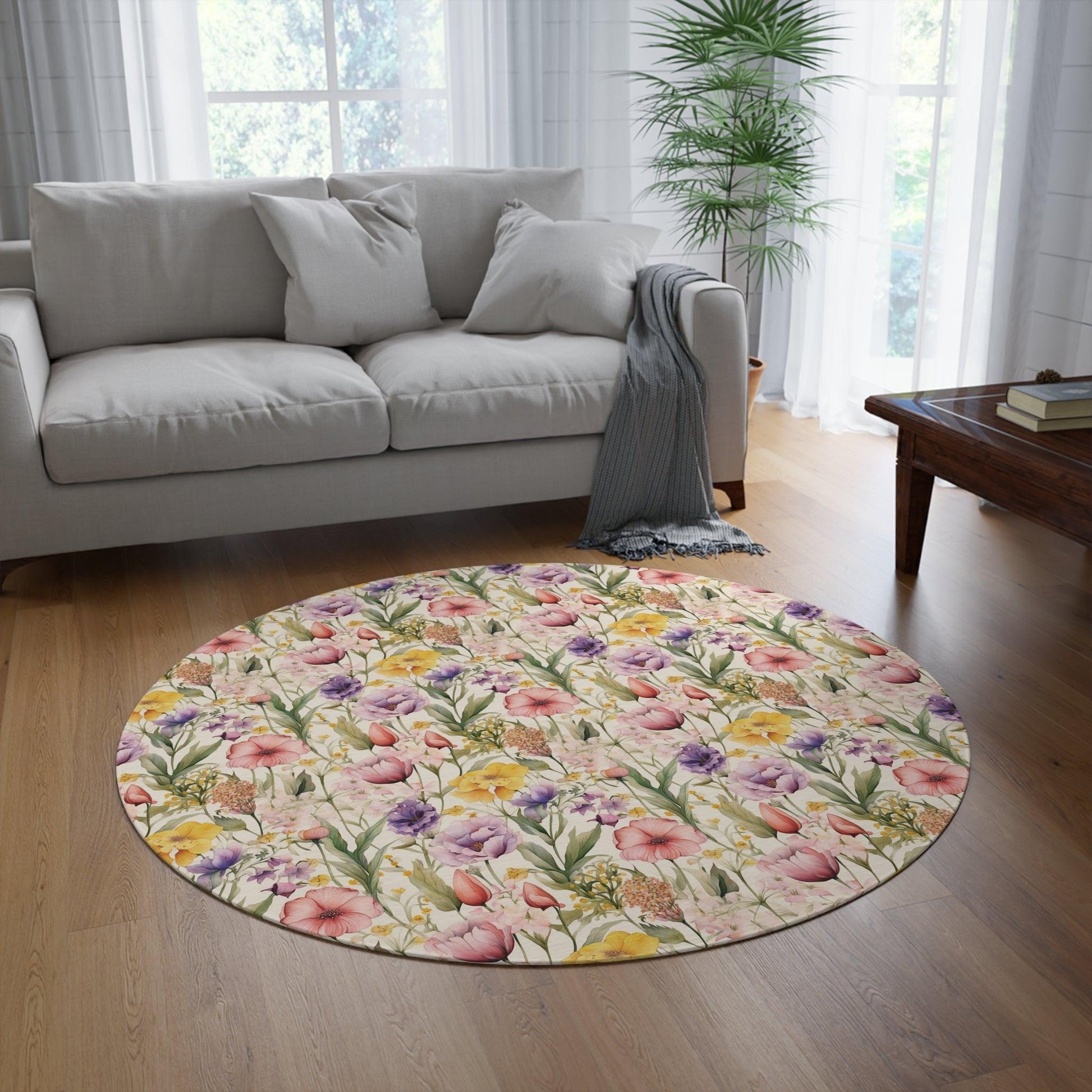 BOHO Wildflowers Round Rug Whimsical Charm to Your Home Decor, Housewarming Gift Newlywed New House Rug interior Designer - MRSBYVALLE