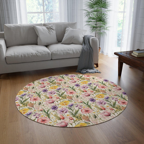 BOHO Wildflowers Round Rug Whimsical Charm to Your Home Decor, Housewarming Gift Newlywed New House Rug interior Designer - MRSBYVALLE