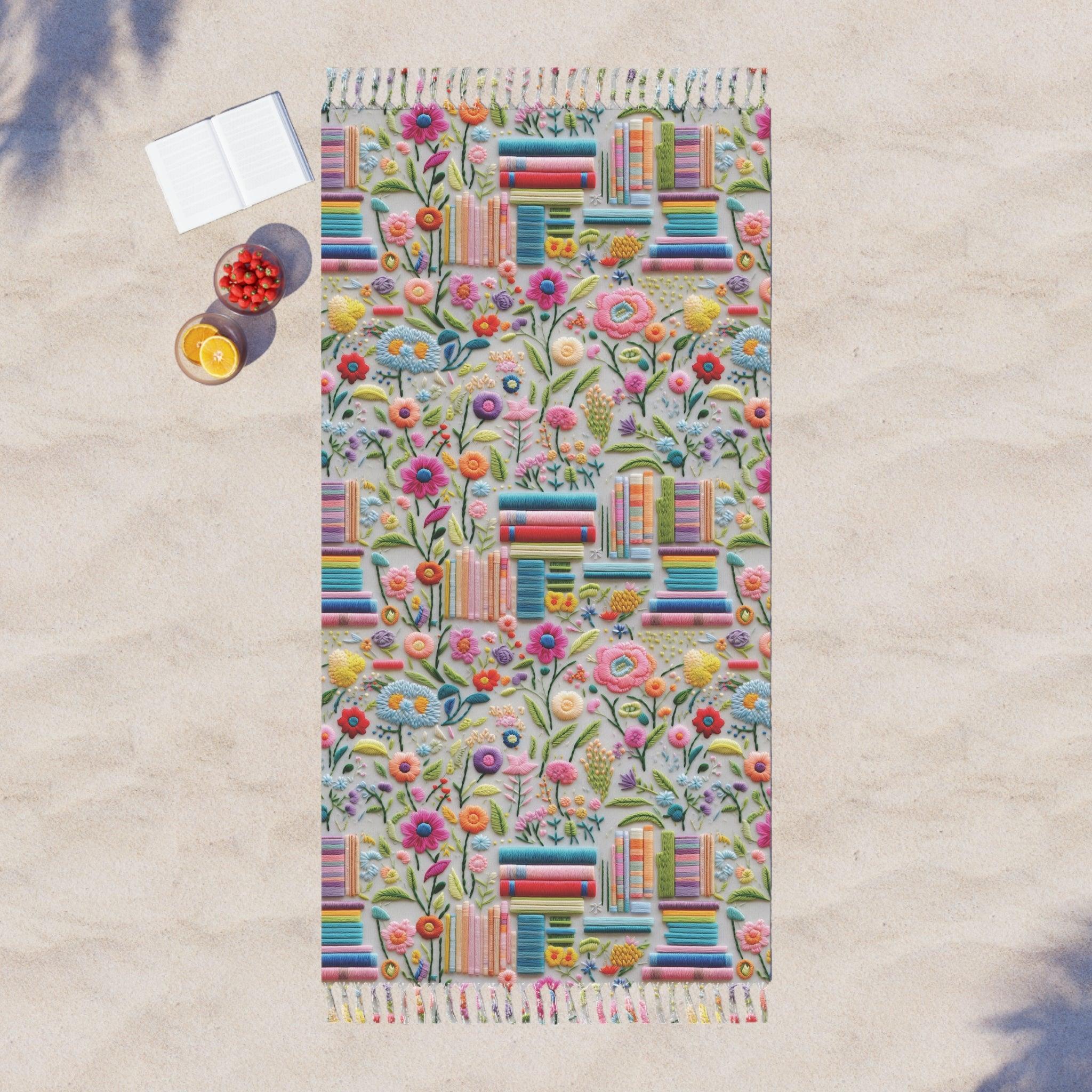 Book Lover Beach Towel Bright Bookish Cloth Towel Embrace Vibes by the Sea Boho Beach Cloth, Travel Towel Vacation, Housewarming Gift - MRSBYVALLE