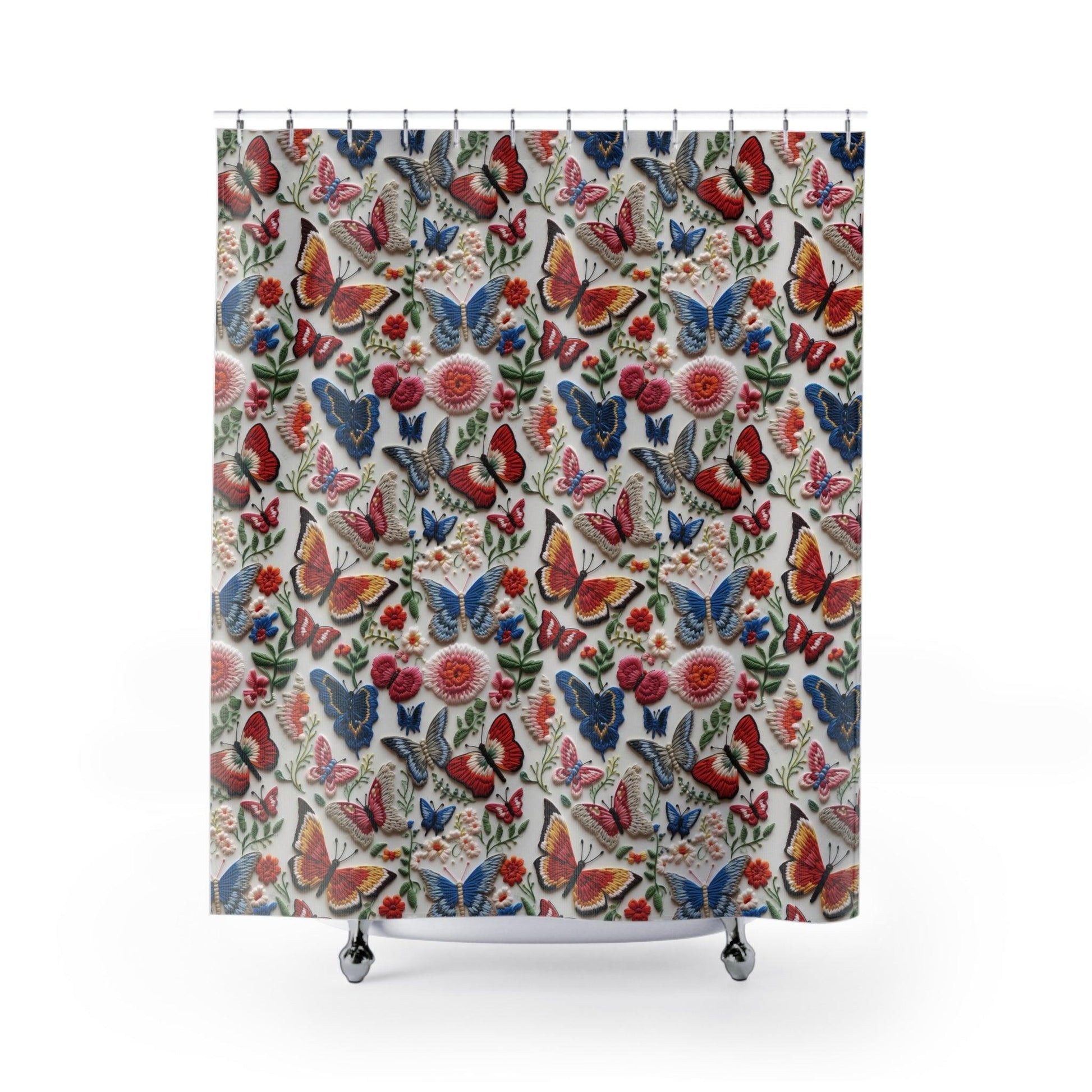 Butterfly and Floral Shower Curtain Modern Bathroom Decor Bathroom Decor Housewarming New House Gift Newlywed Wedding Gift - MRSBYVALLE